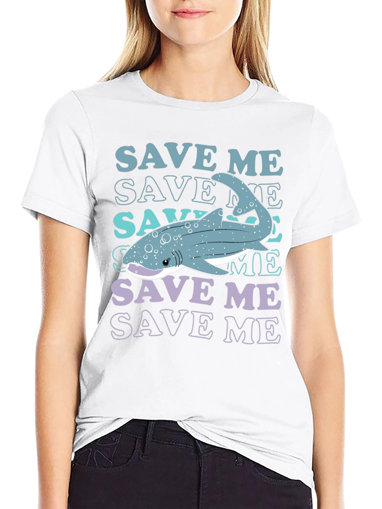 Black Save Me Whale Shark Graphic T-Shirt view 9