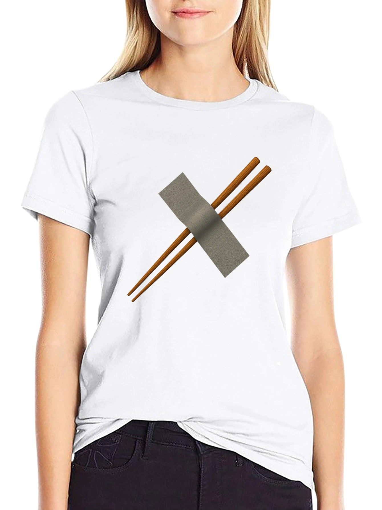 Black Chopsticks & Duct Tape Men's Black T-Shirt view 9