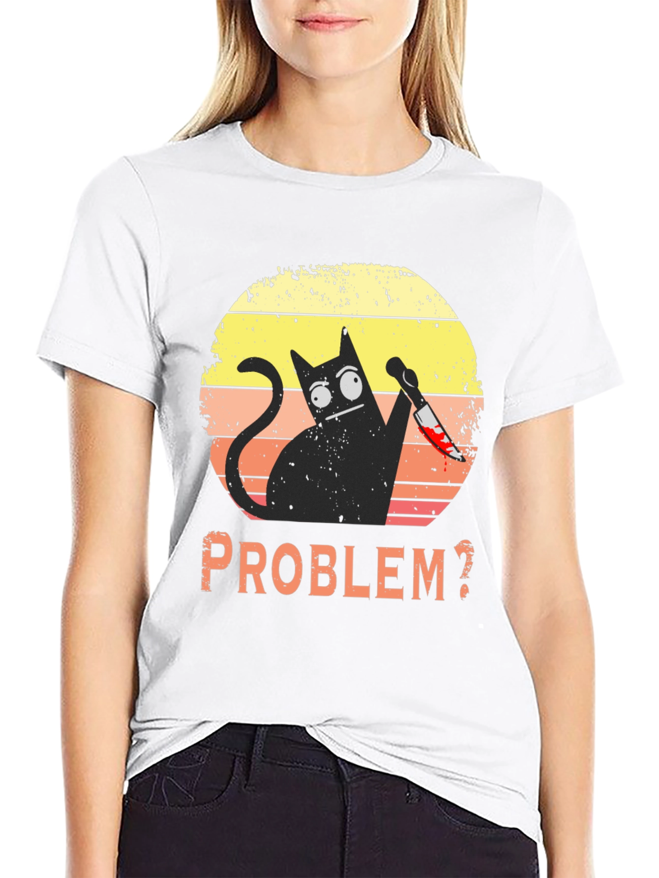 Black Problem Cat T-Shirt - Funny Graphic Tee view 9