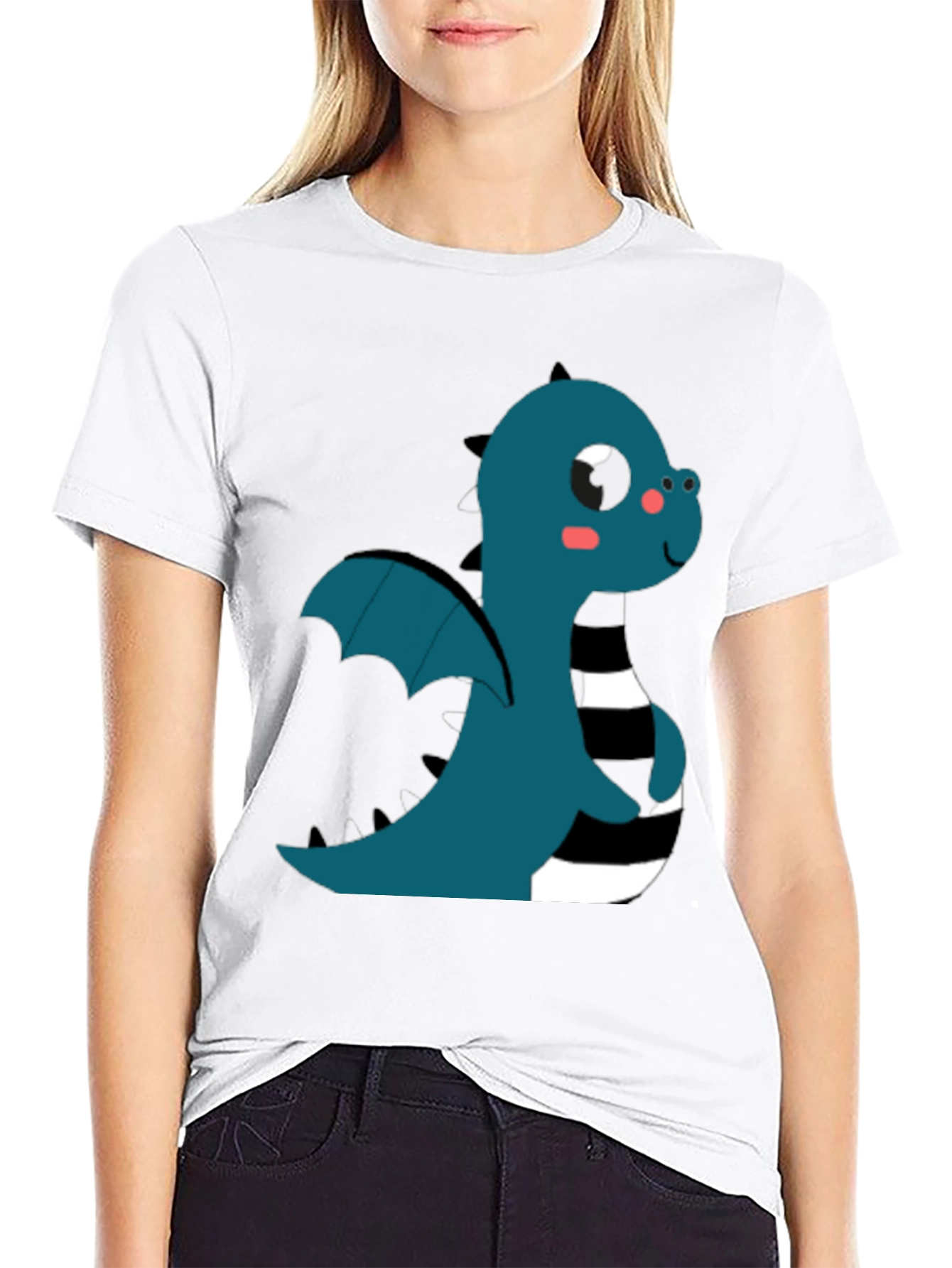 Black Cute Cartoon Dragon T-Shirt view 9