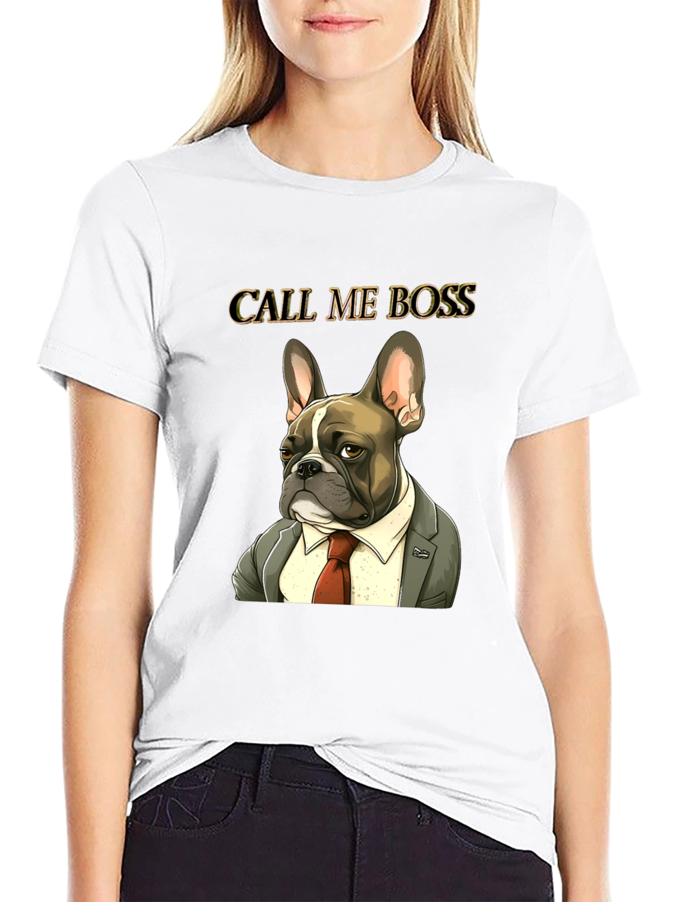 Black Call Me Boss Bulldog Graphic Tee - Black view 9