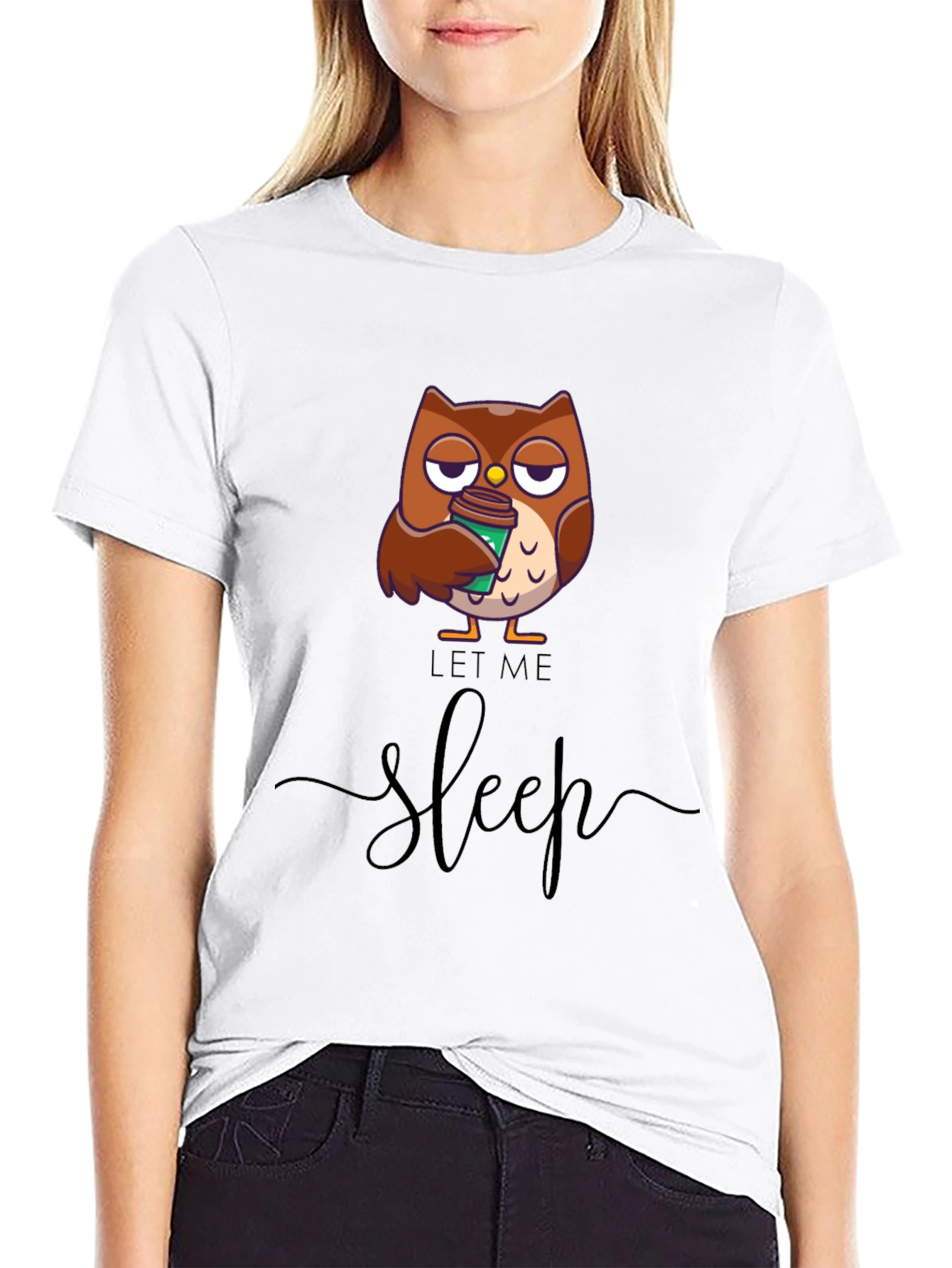 Black Let Me Sleep Owl T-Shirt - Coffee Lover Tee view 9