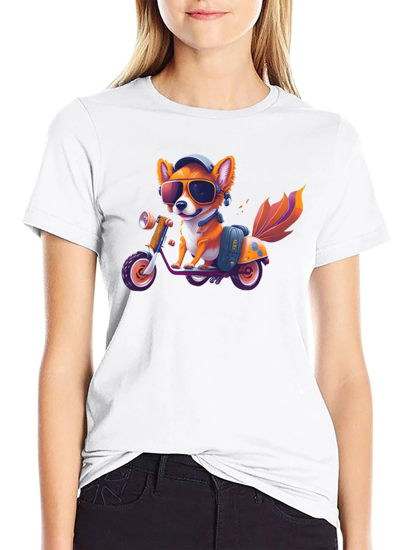 Black Cool Fox on Scooter Graphic T-Shirt view 9