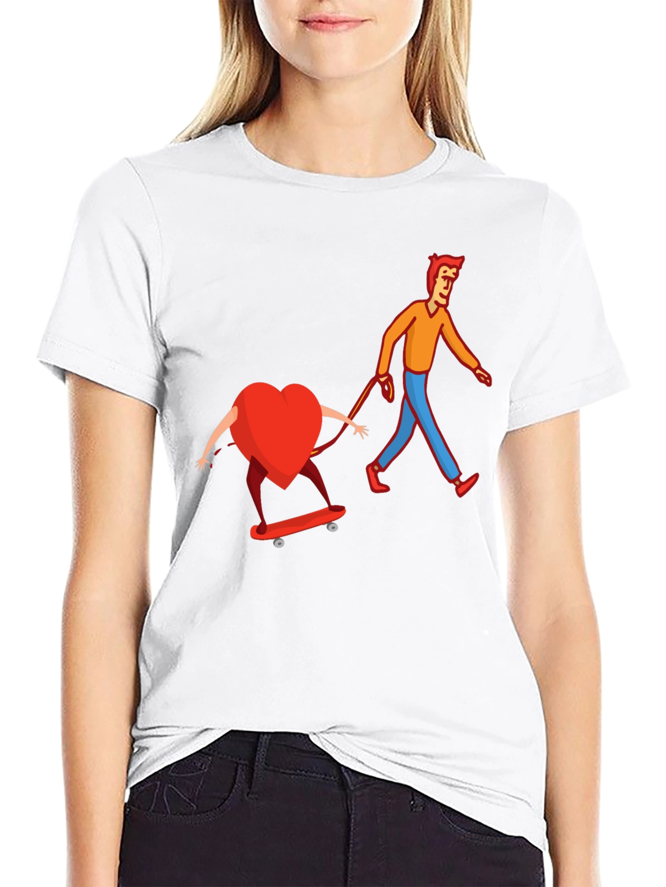 Black Heart on Skateboard Funny Graphic Tee view 9