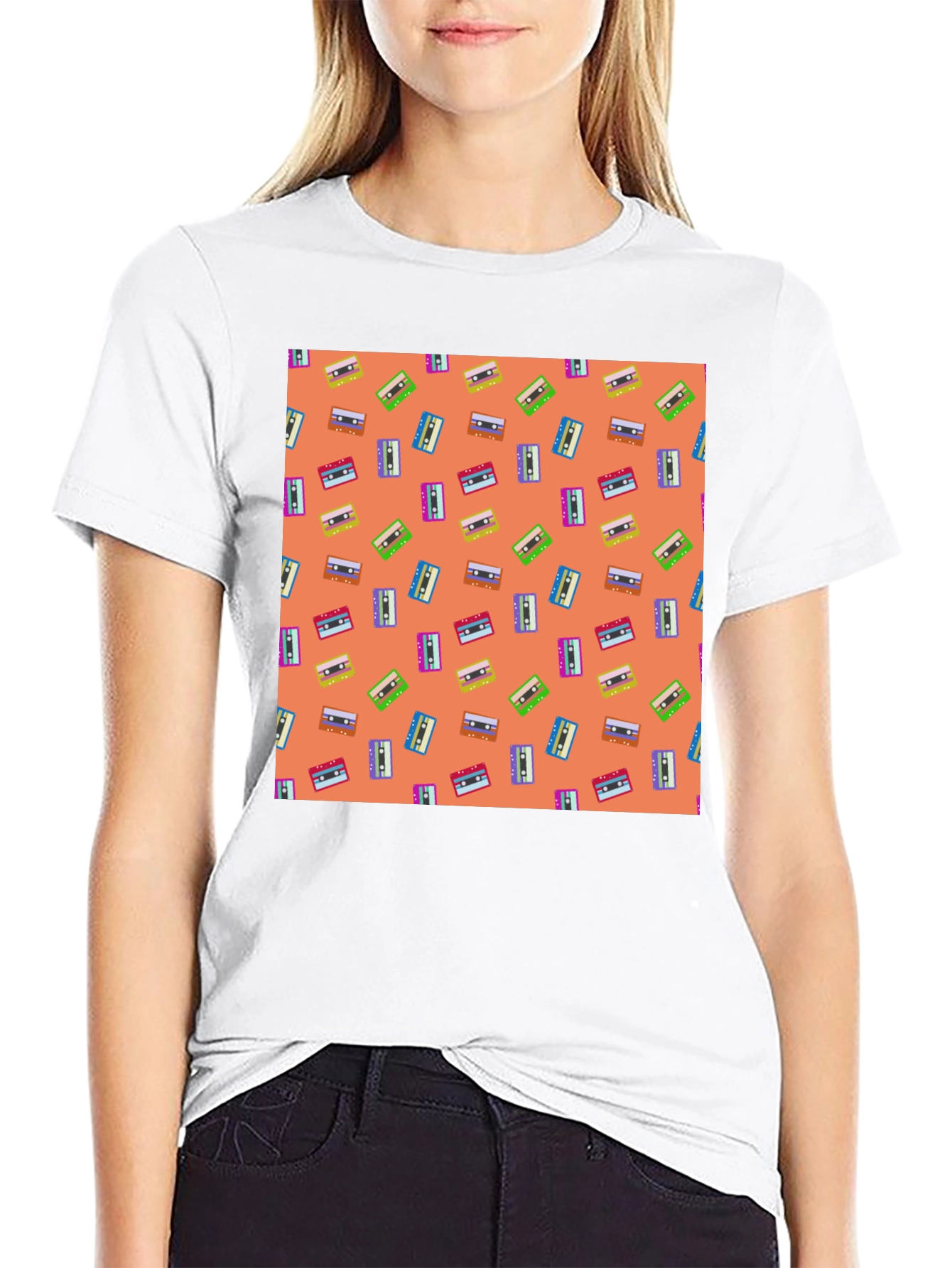 Black Retro Cassette Tape Pattern Tee - Black view 9