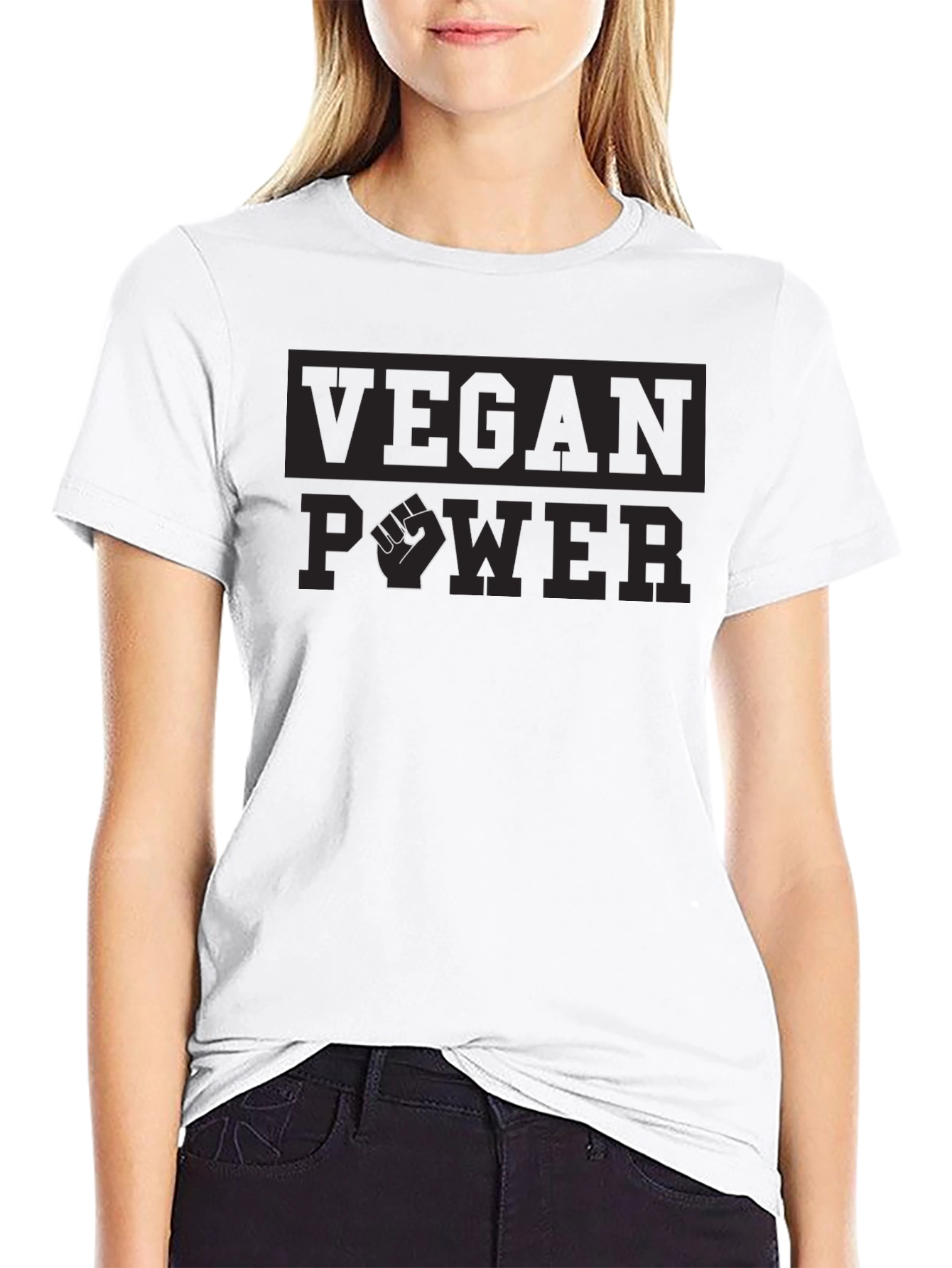 Black Vegan Power T-Shirt - Black, Graphic Tee view 9
