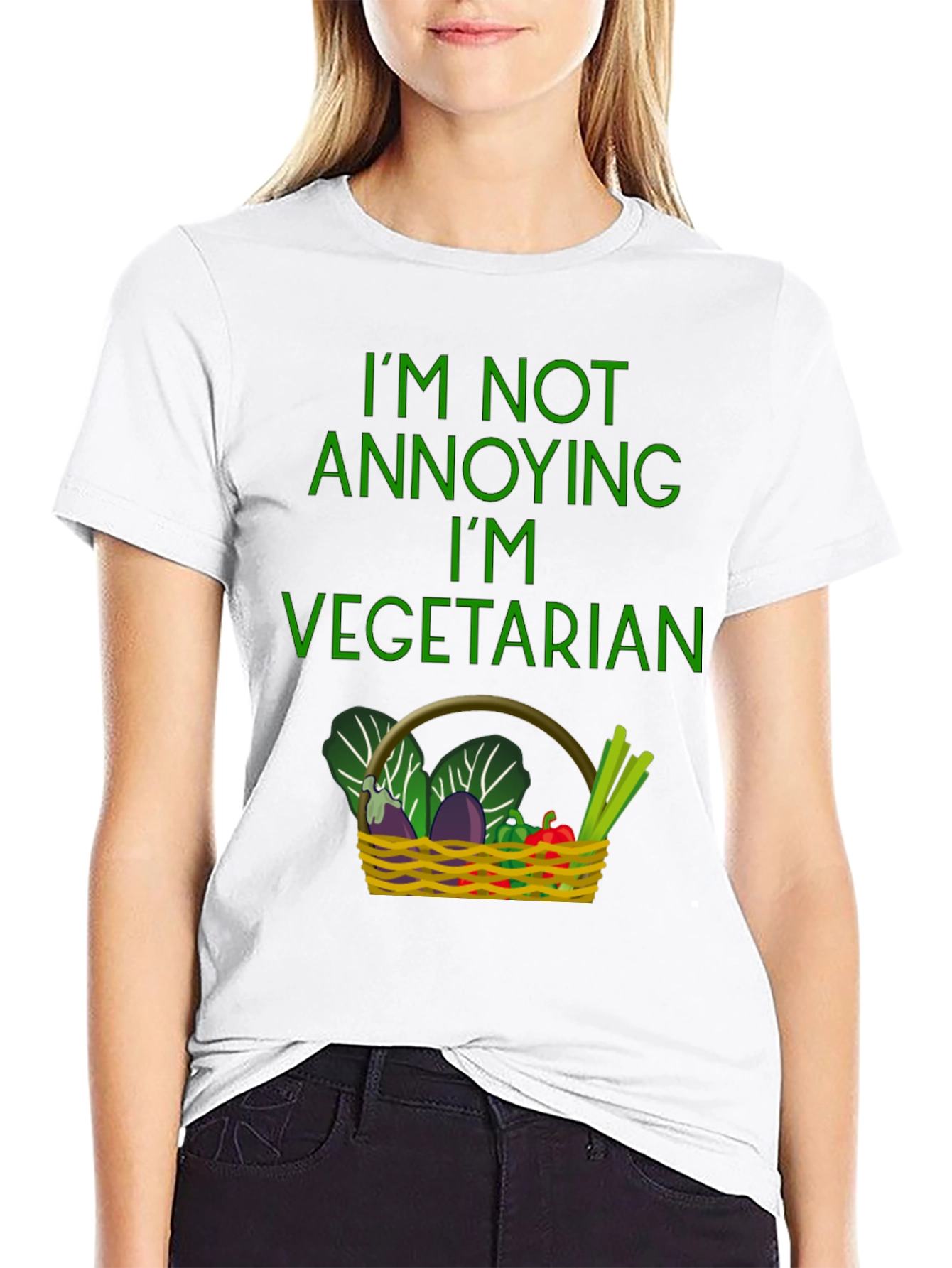 Black Funny Vegetarian T-Shirt - Basket of Veggies view 9