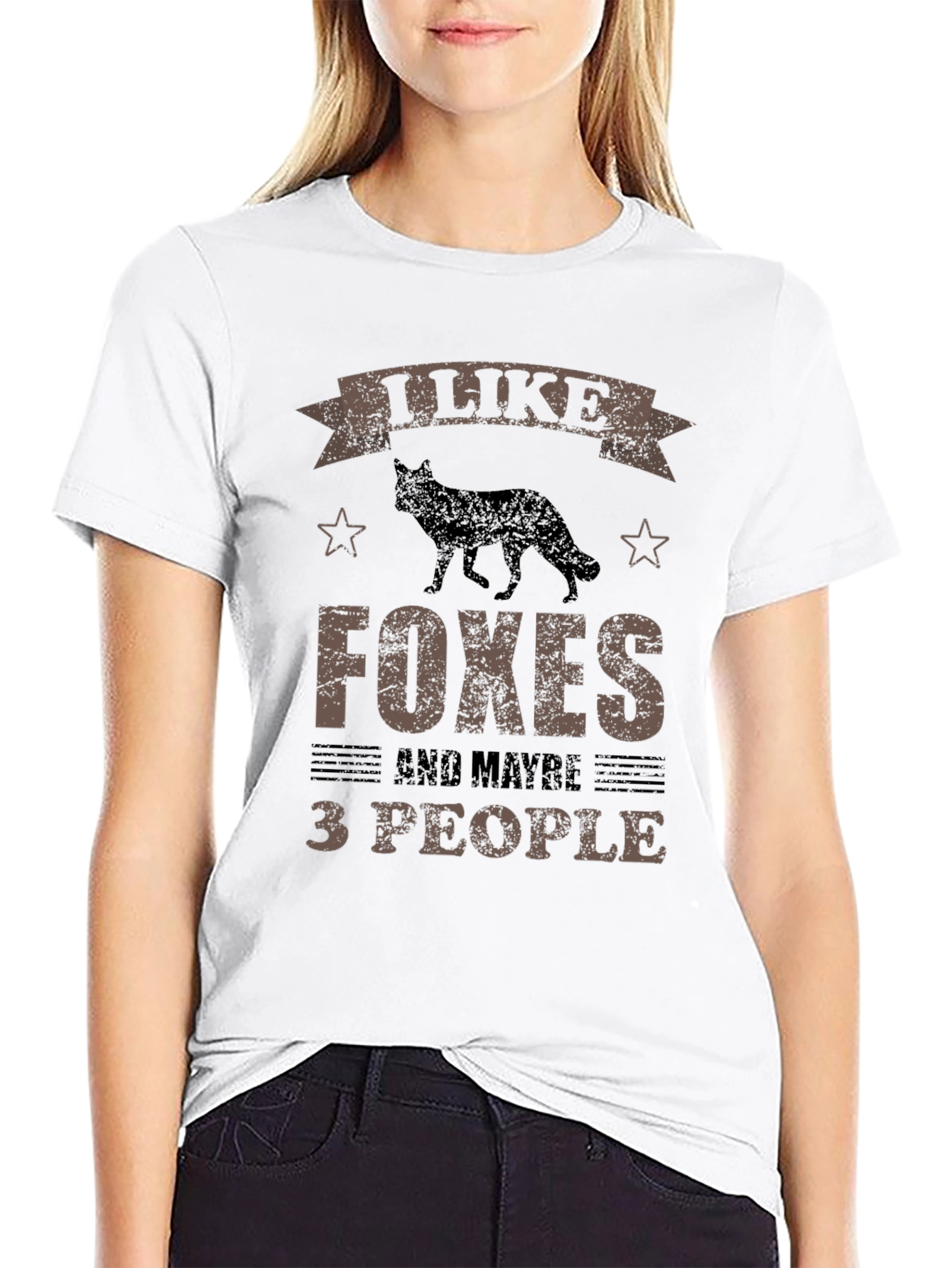 Black I Like Foxes and Maybe 3 People Funny Graphic T-Shirt view 9