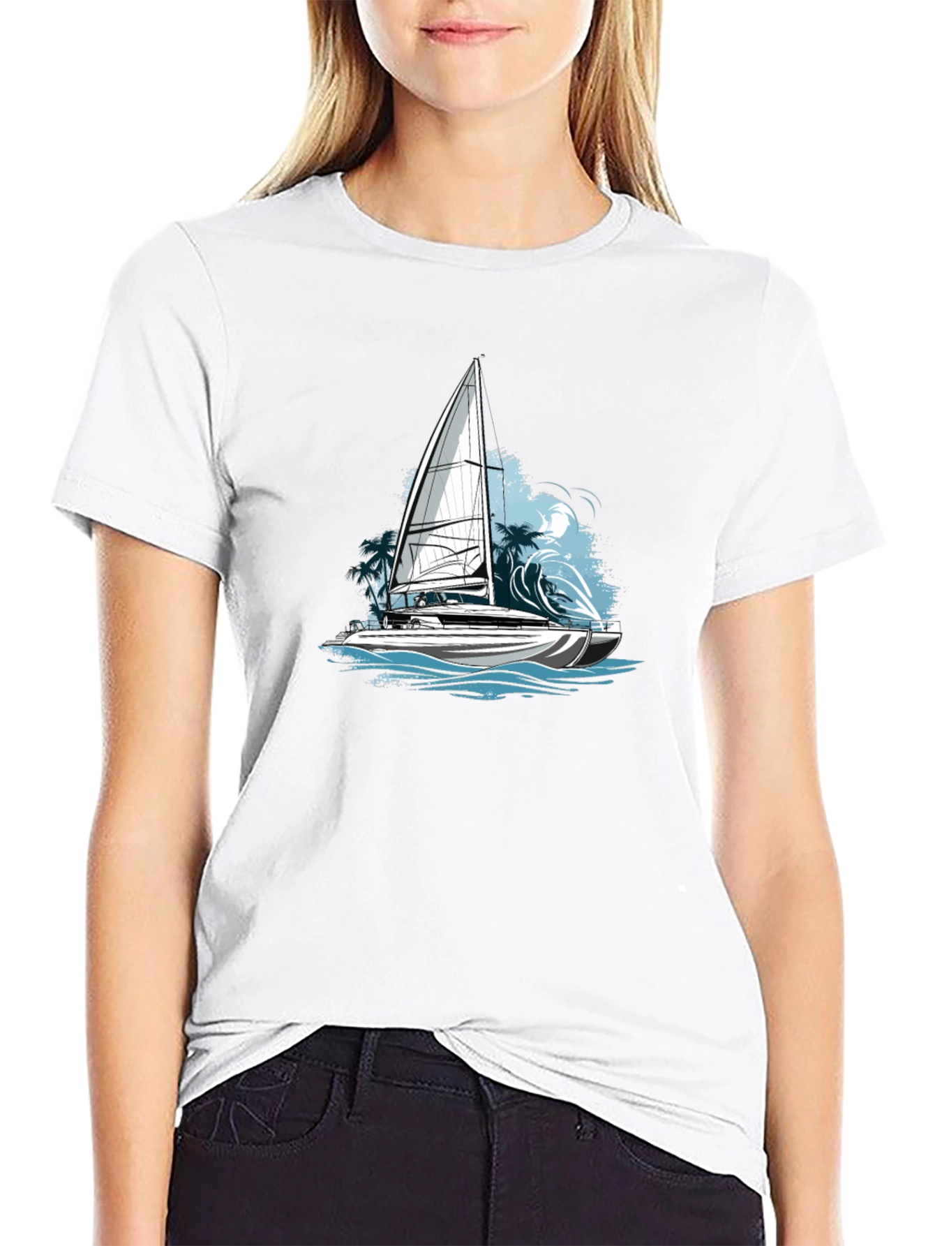 Black Nautical Sailboat Graphic Tee - Black Cotton Blend view 9