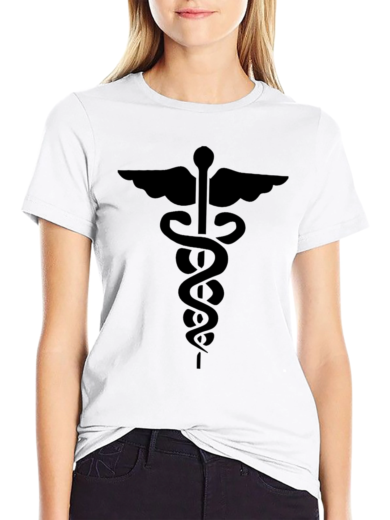 Black Caduceus Symbol Graphic T-Shirt - Black view 9
