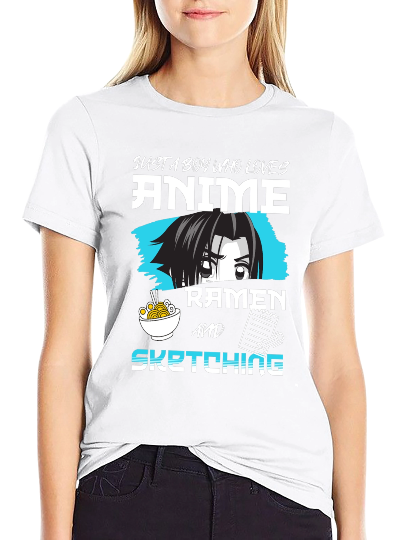 Black Anime Ramen Sketching Graphic Tee - Just a Boy Who Loves view 9