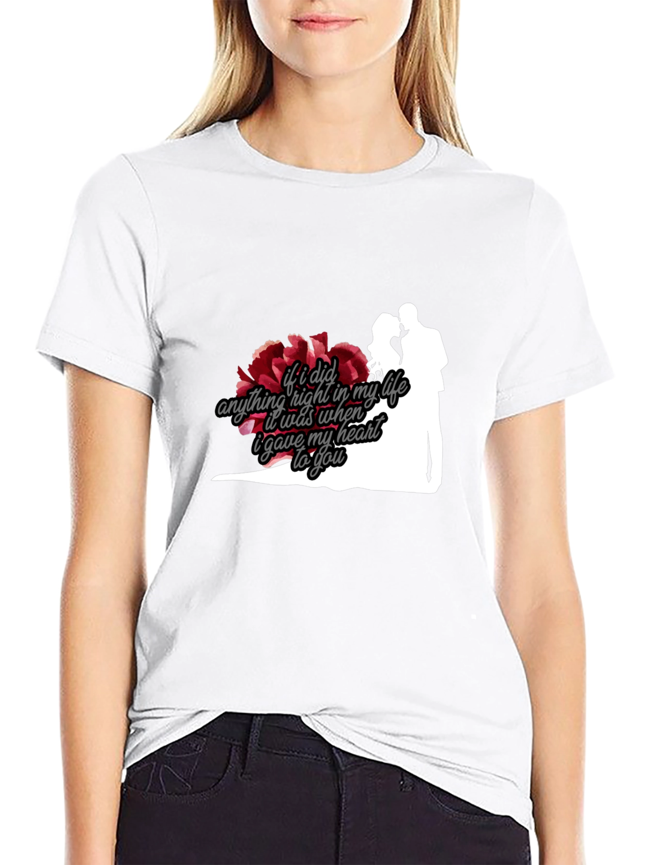 Black Romantic Couple Silhouette T-Shirt view 9