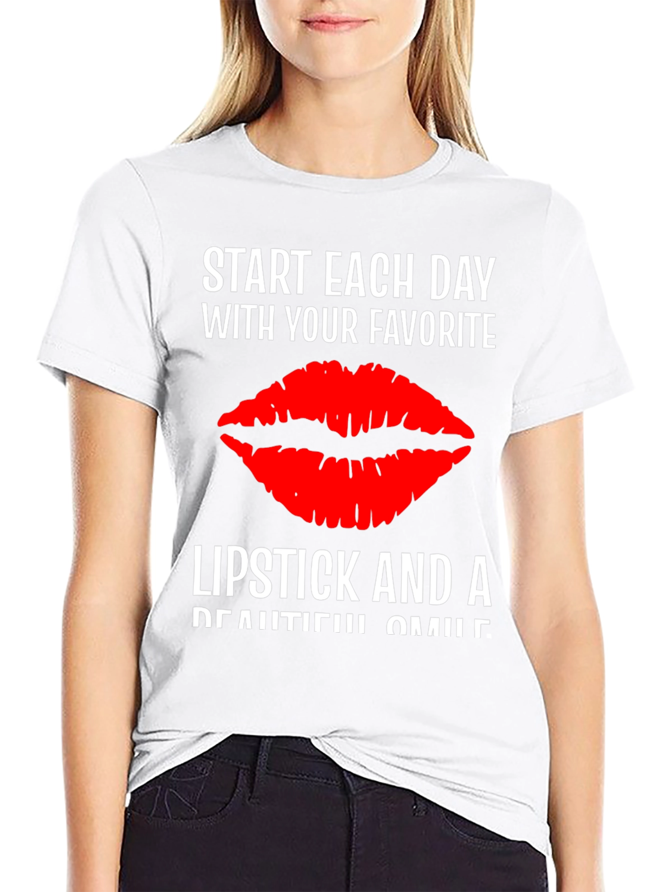 Black Lipstick Kiss T-Shirt - Start Each Day With Your Favorite view 9