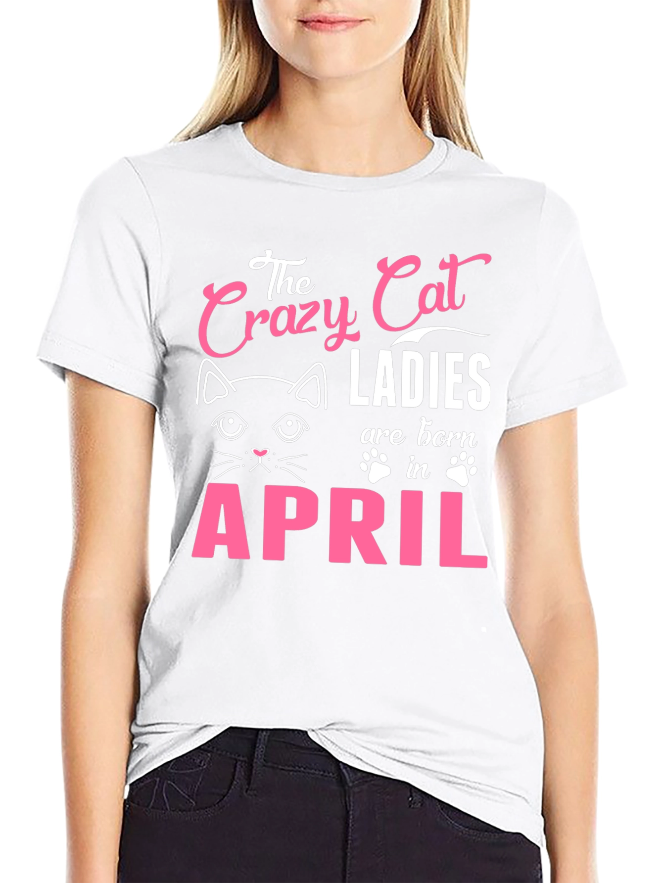 Black Crazy Cat Ladies Born in April T-Shirt view 9