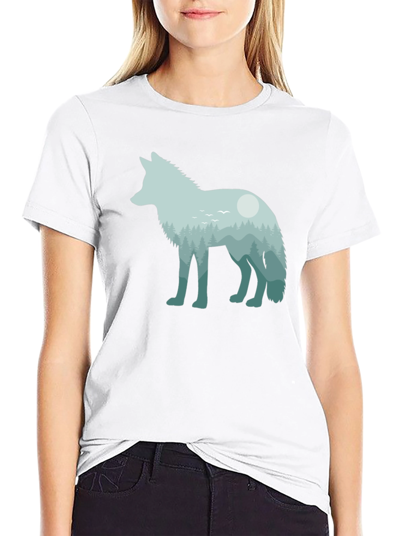 Black Wolf Nature Scene Graphic Tee - Unisex Black T-Shirt view 9