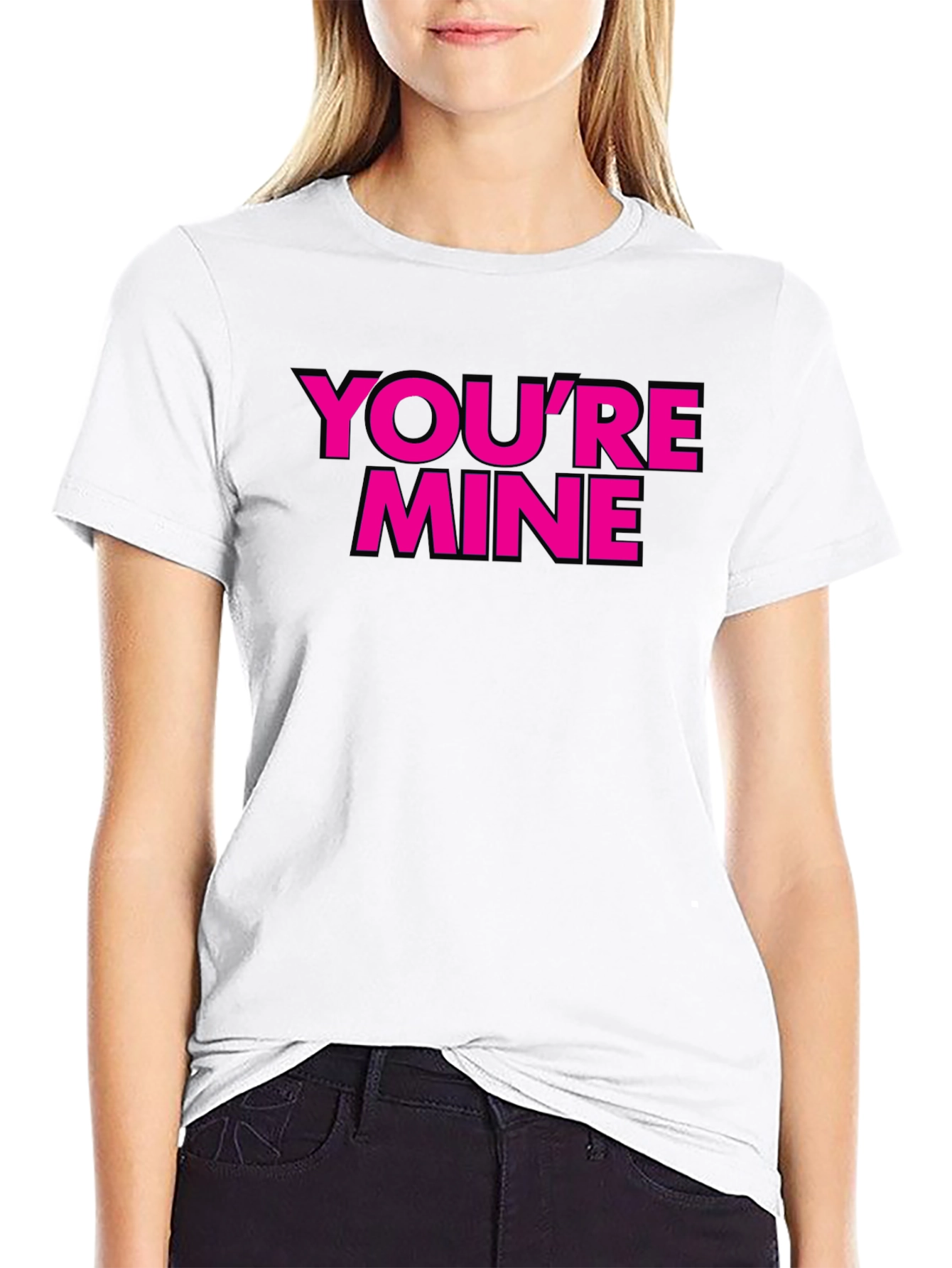 Black You're Mine T-Shirt - Black with Pink Text view 9