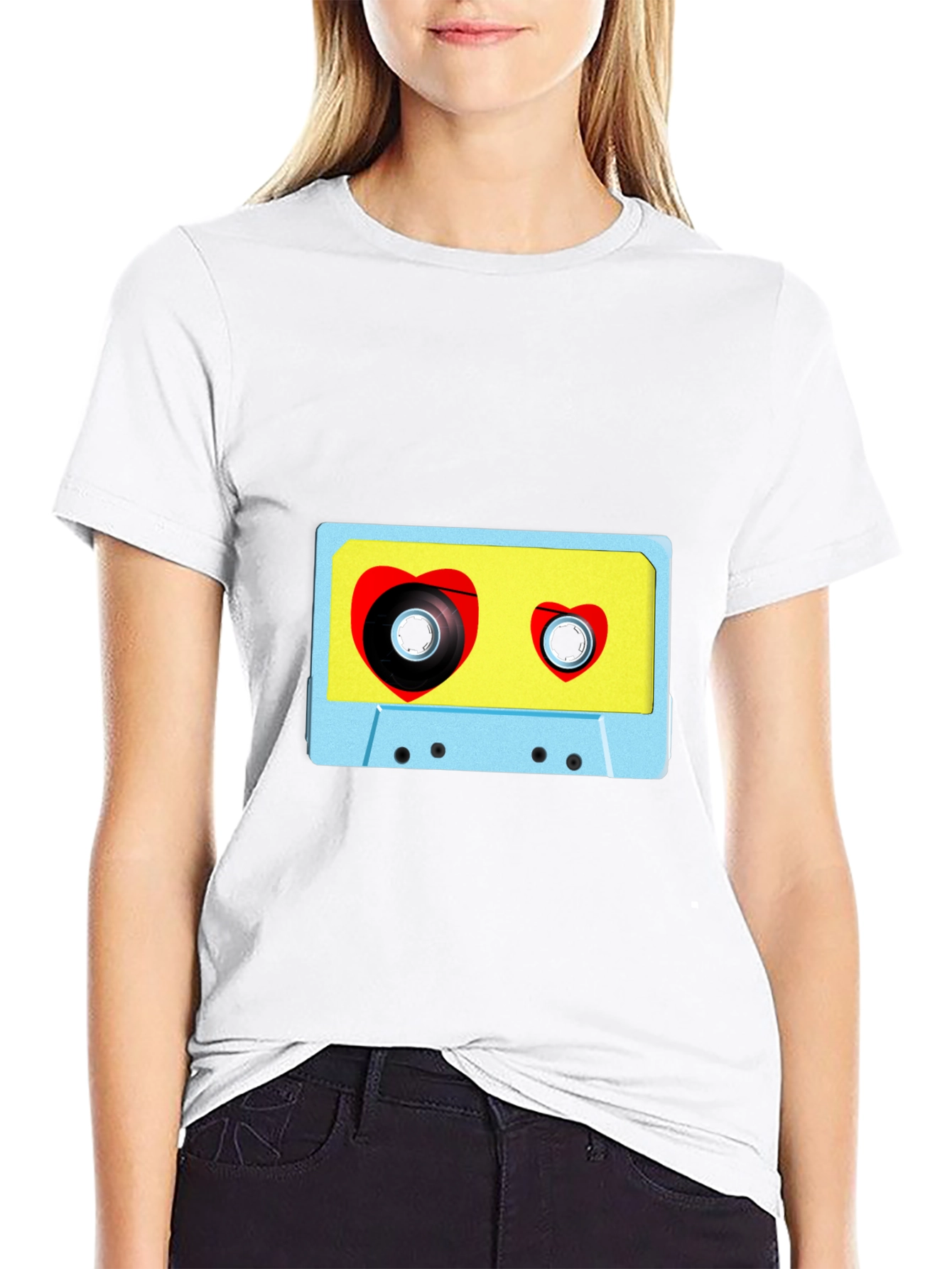 Black Retro Love Tape T-Shirt - Vintage Heart Cassette Tee view 9