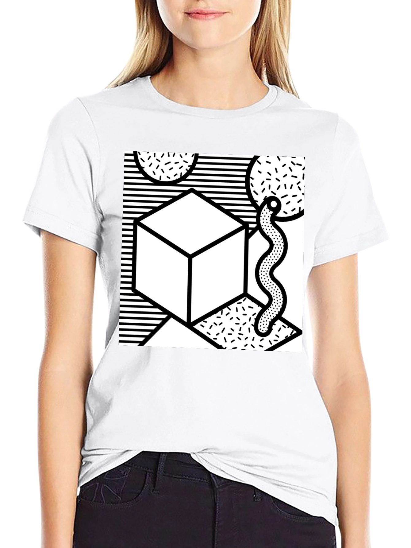 Black Geometric Pattern Black Tee view 9