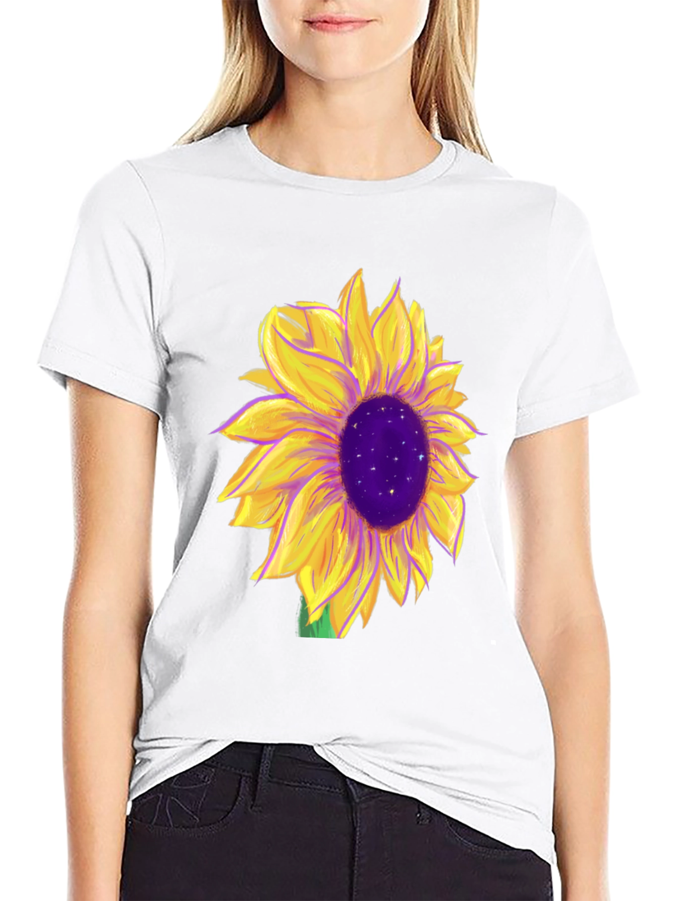Black Sunflower Graphic Tee - Black Cotton Blend view 9