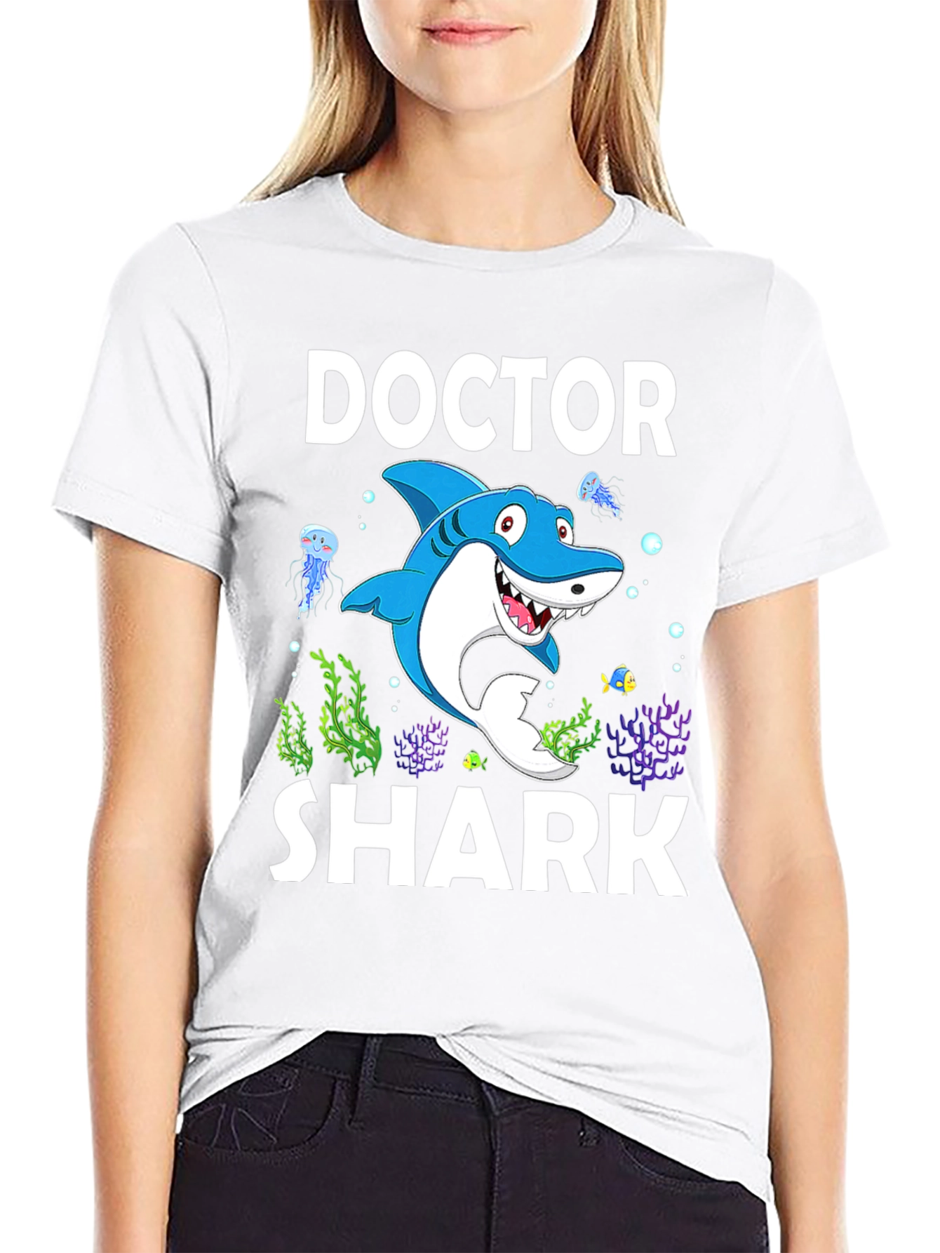 Black Doctor Shark Graphic Tee - Funny Cartoon Shirt view 9