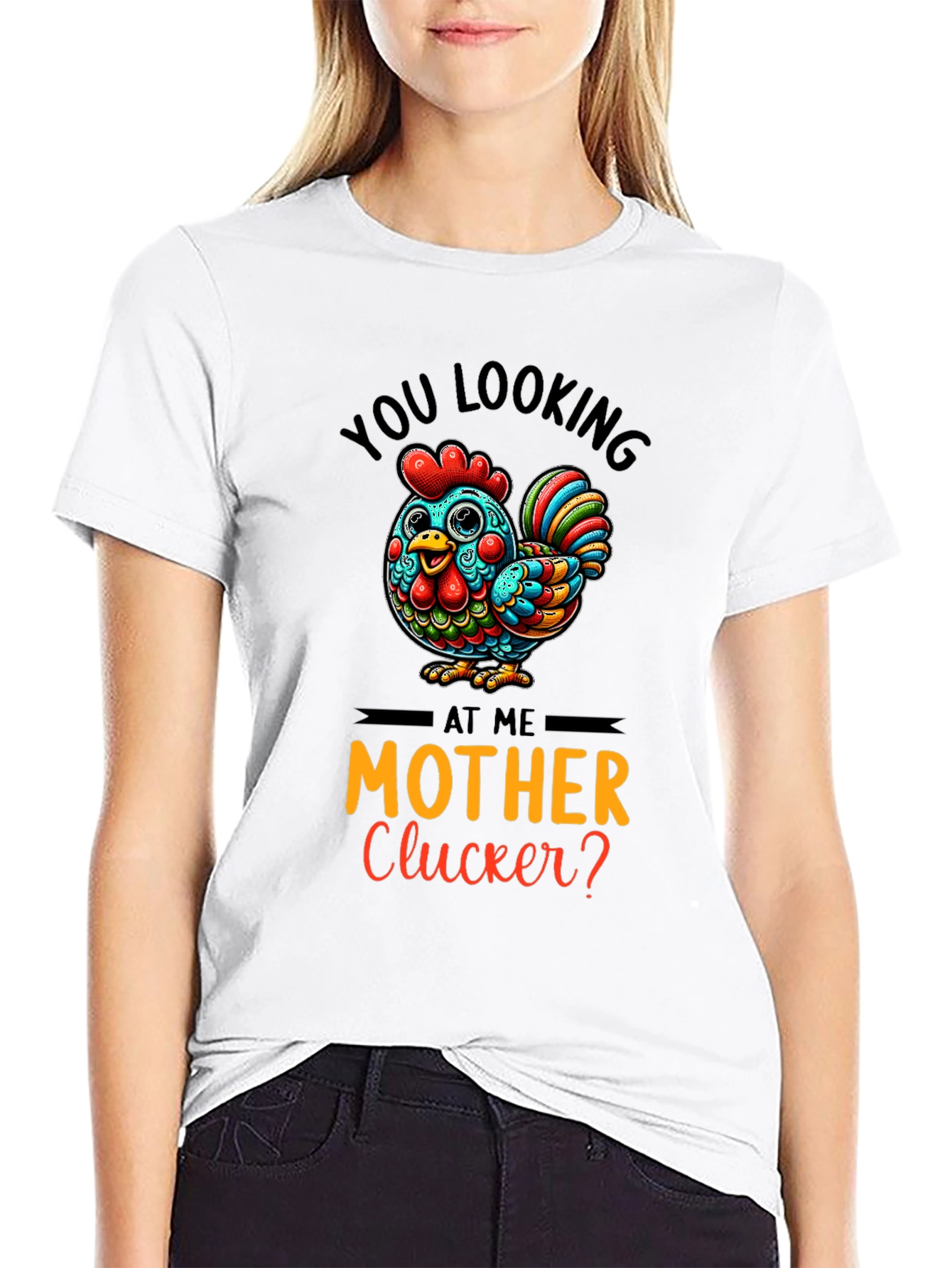 Black Funny Chicken Graphic Tee - You Looking at Me Mother Clucker view 9