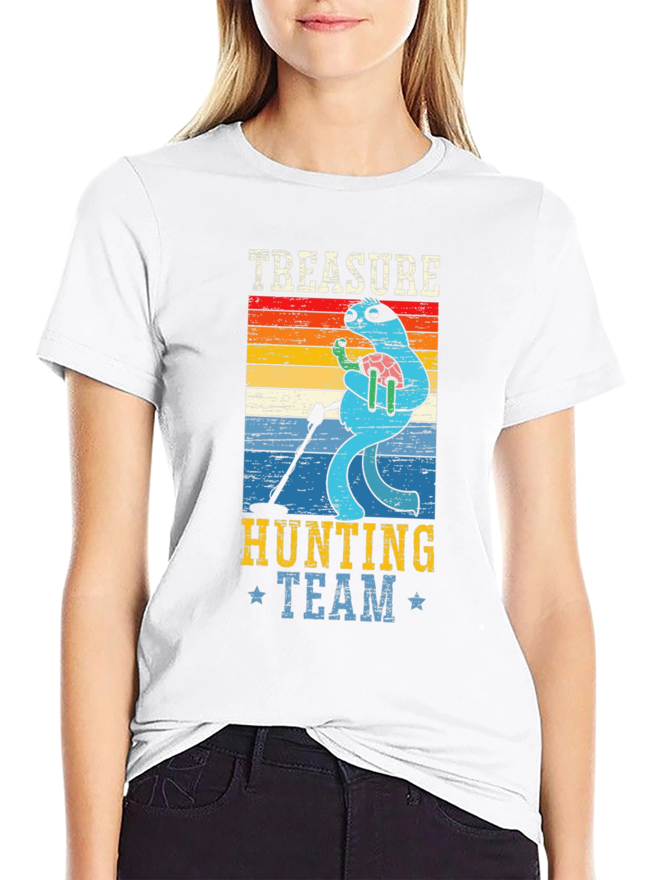 Black Treasure Hunting Team Sloth Graphic T-Shirt view 9