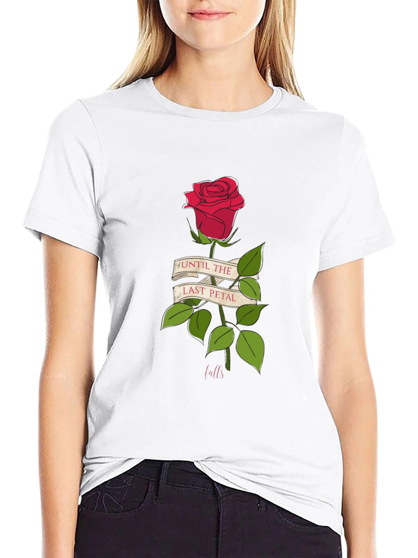 Black Until Last Petal Falls Rose Graphic Tee view 9