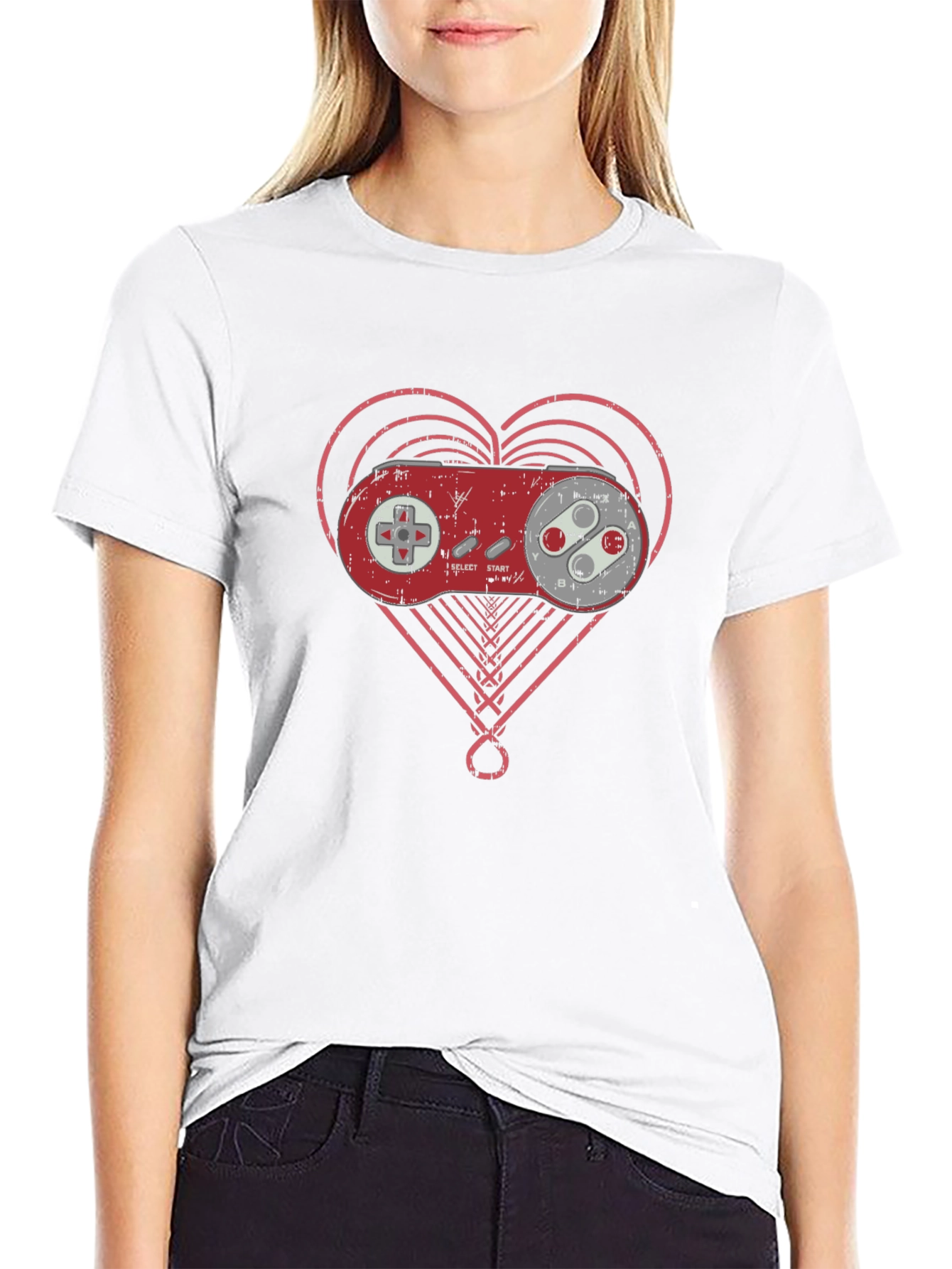 Black Retro Gamer Heart T-Shirt - Black Cotton Tee view 9