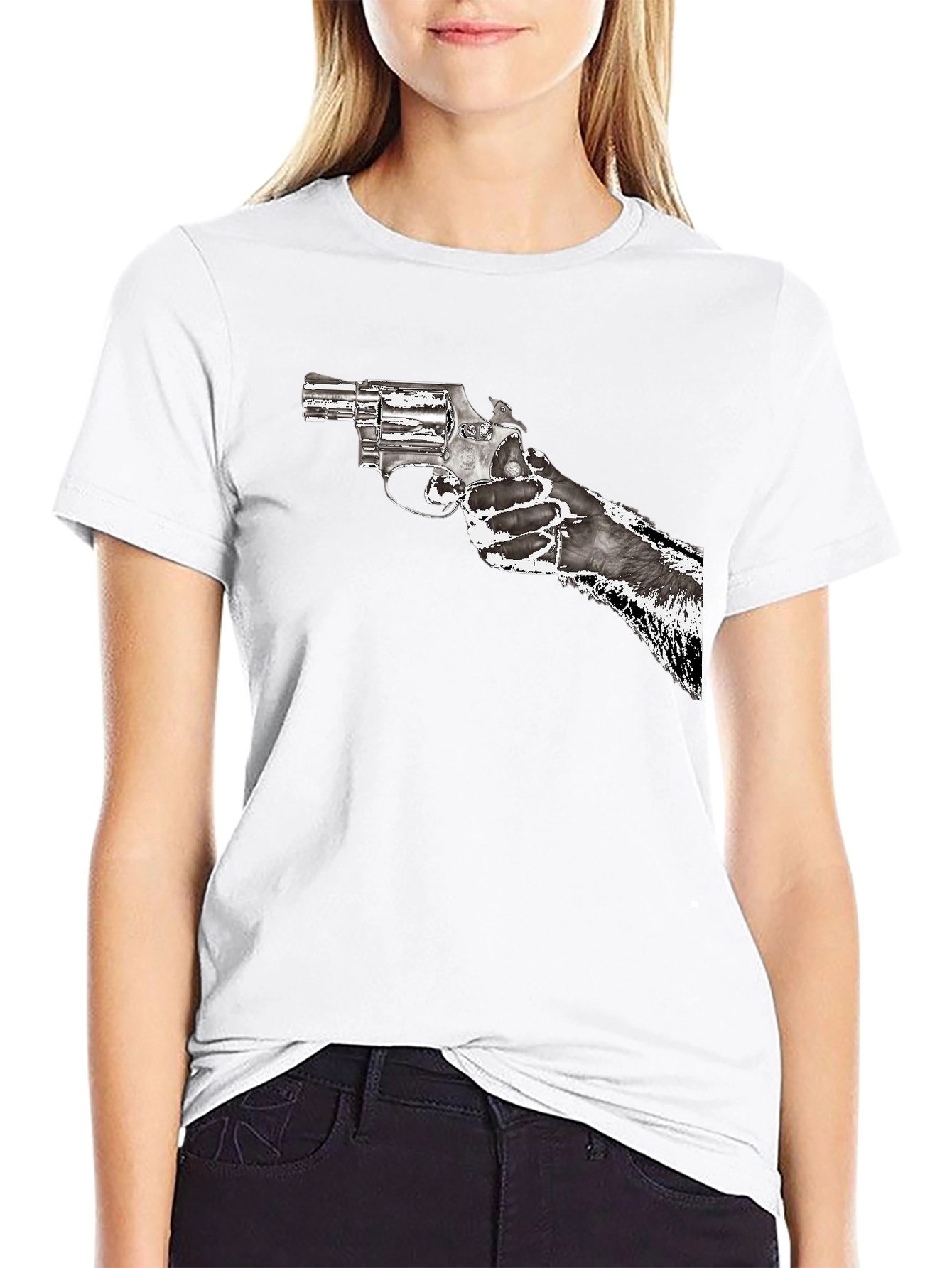 Black Gun Graphic T-Shirt - Black Cotton Blend view 9