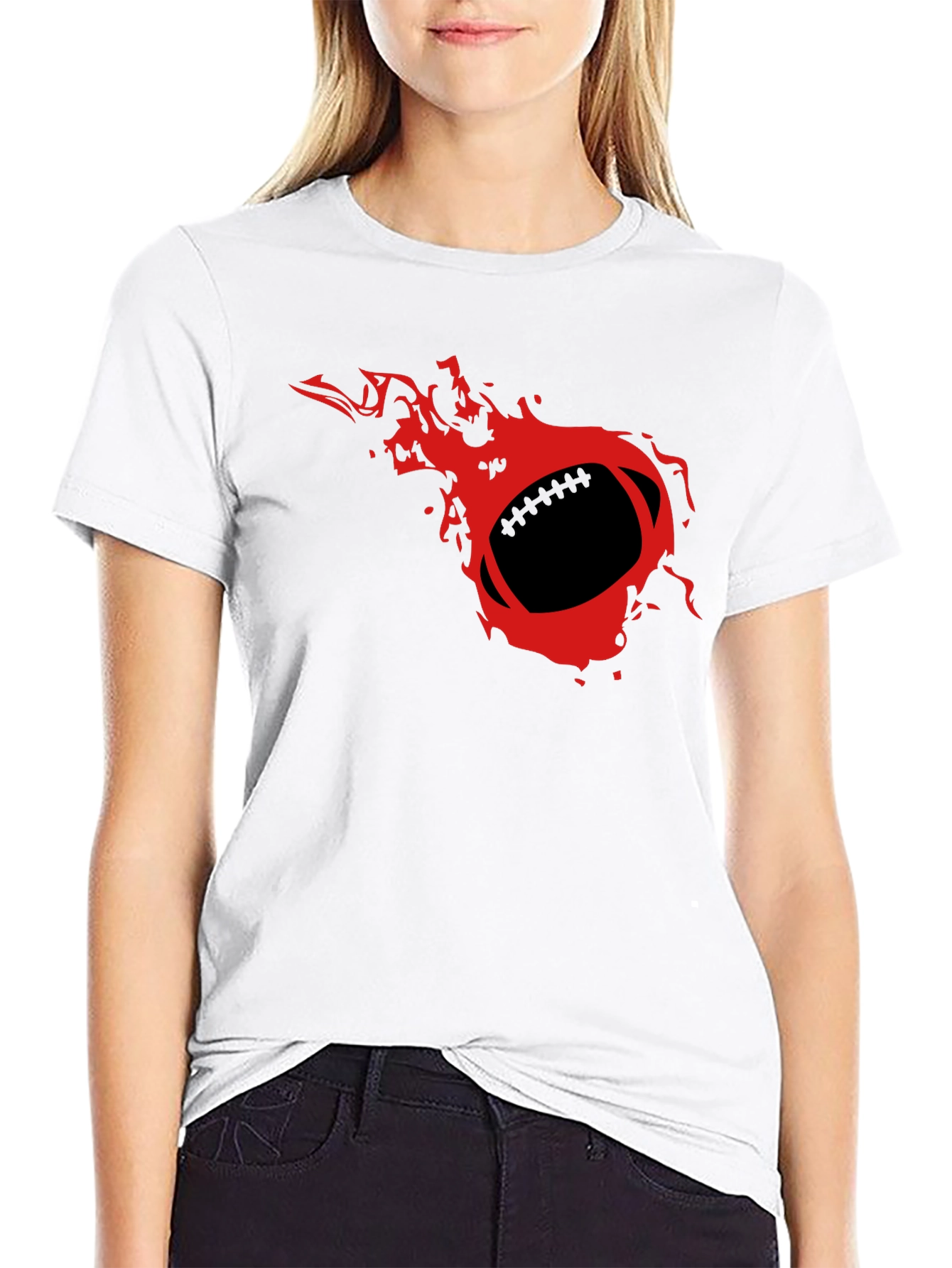 Black Flaming Football Graphic Tee - Black T-Shirt view 9