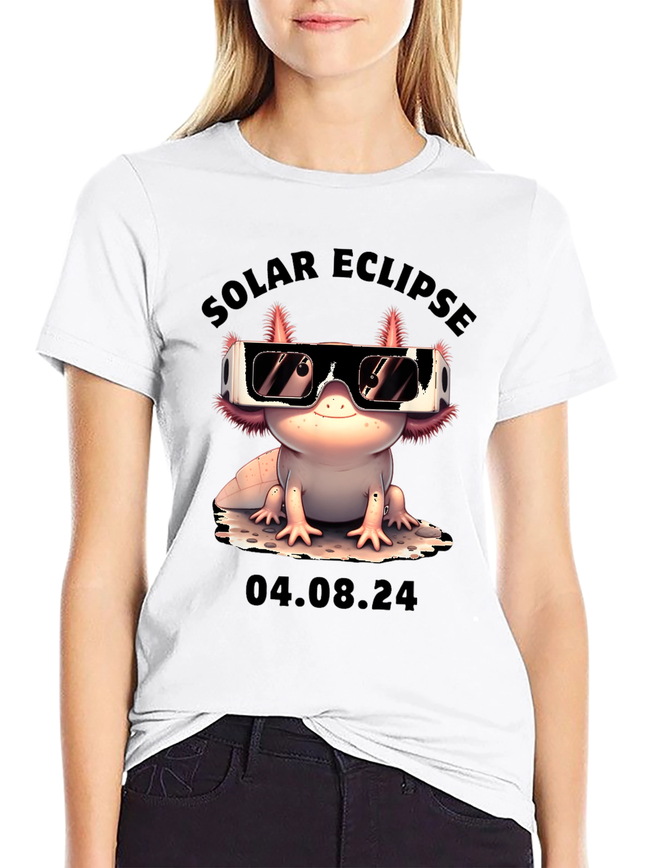 Black Solar Eclipse Axolotl T-Shirt - August 4, 2024 view 9