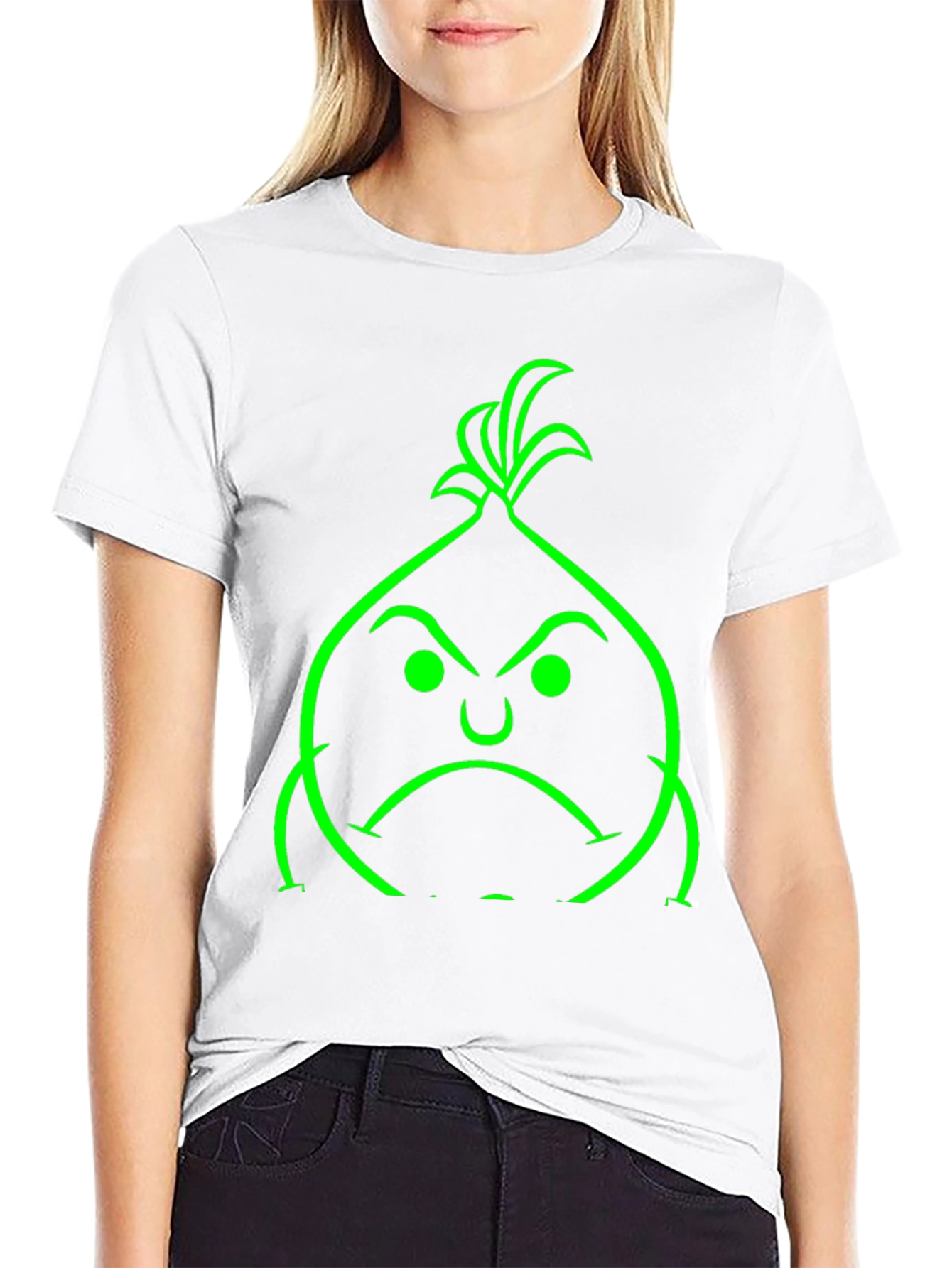 Black Grumpy Green Onion Graphic Tee - Black Cotton Blend view 9