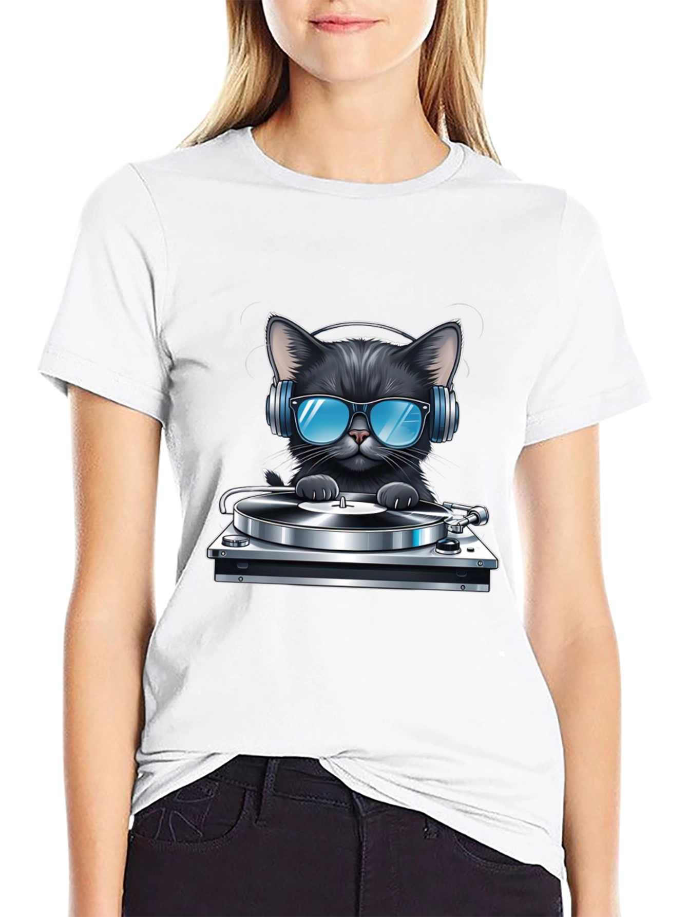 Black DJ Cat T-Shirt - Black view 9