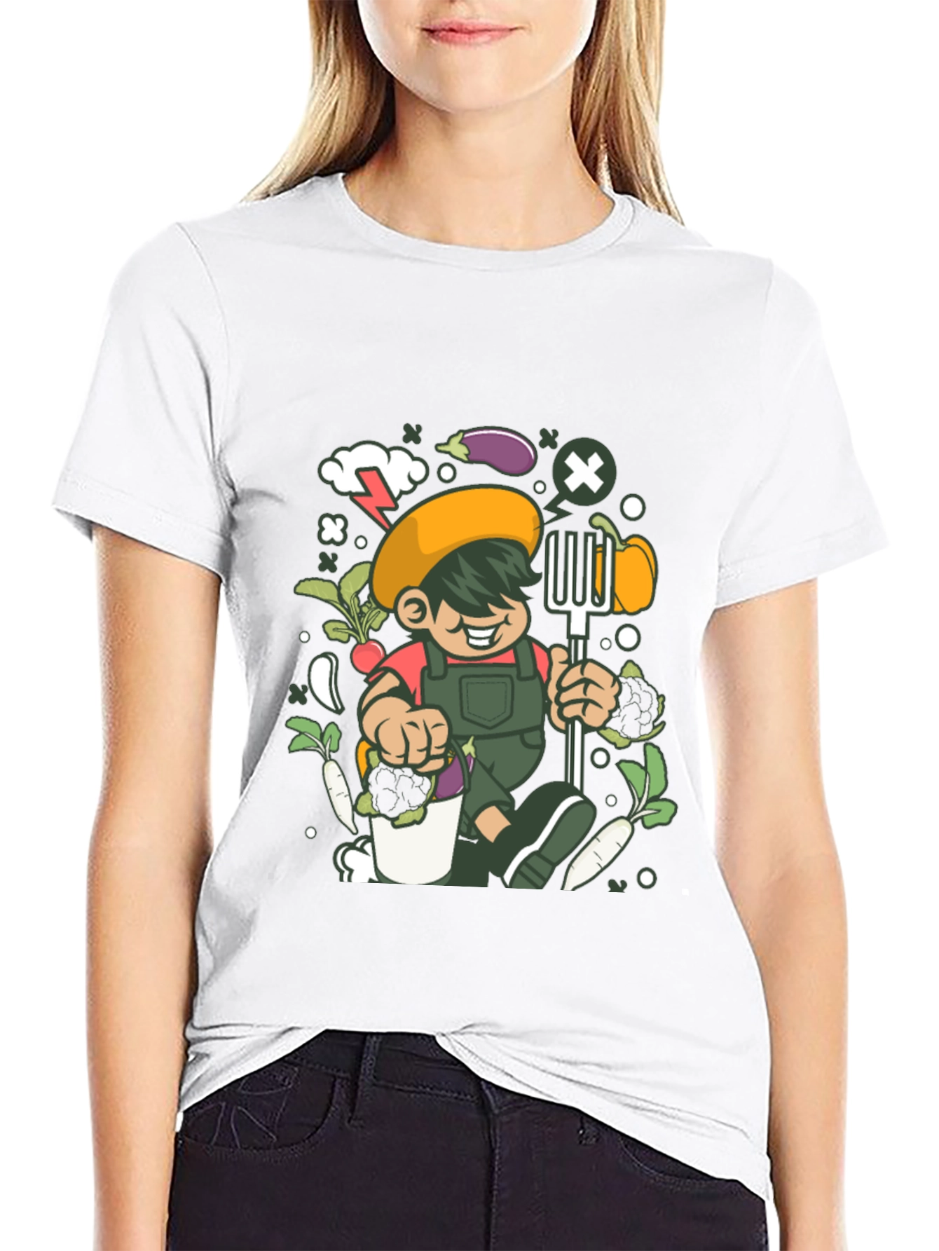 Black Gardener Cartoon T-Shirt, Black Unisex Tee view 9