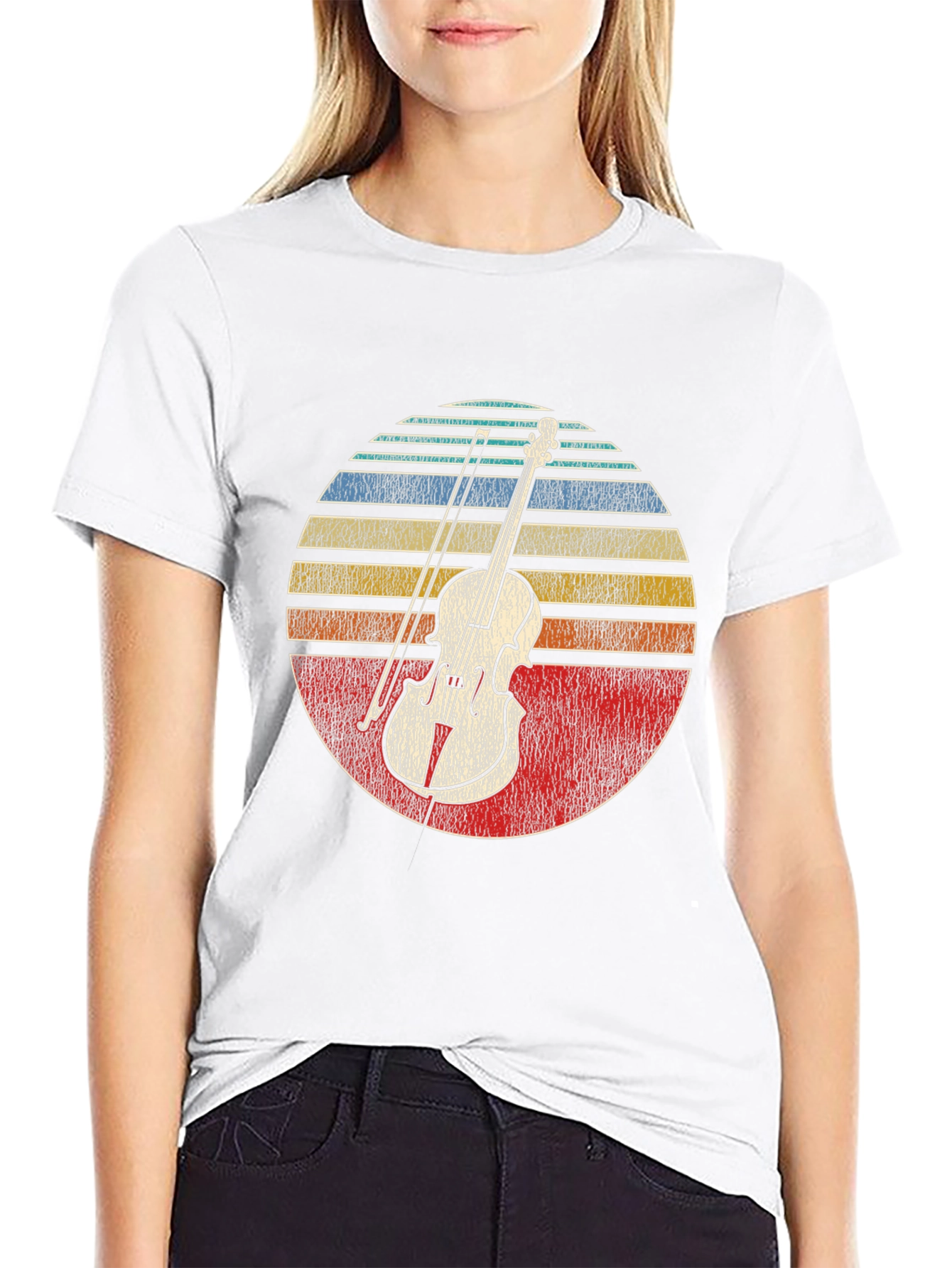 Black Vintage Violin Sunset Graphic Tee view 9