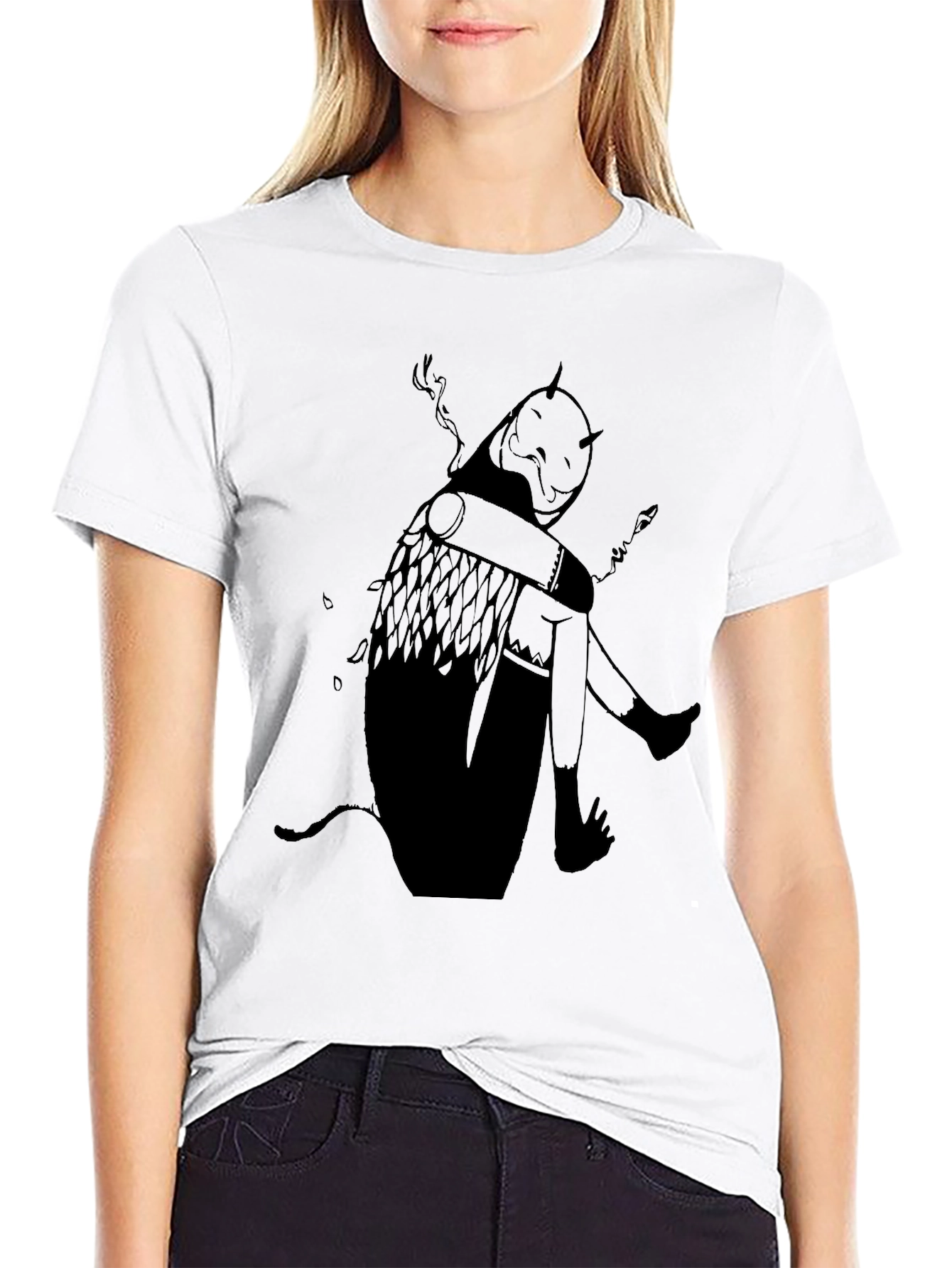 Black Graphic Print T-Shirt - Dark Art Style view 9