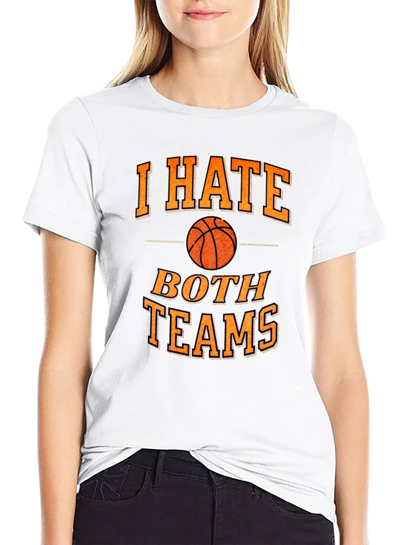 Black Funny Basketball I Hate Both Teams T-Shirt view 9