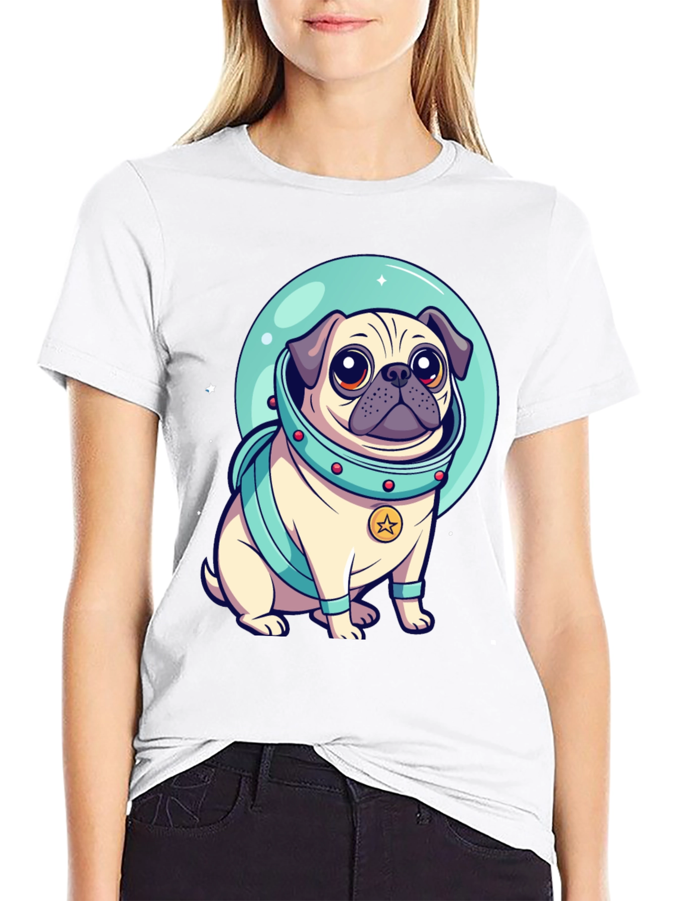 Black Astronaut Pug Graphic Tee - Space Dog Lover view 9