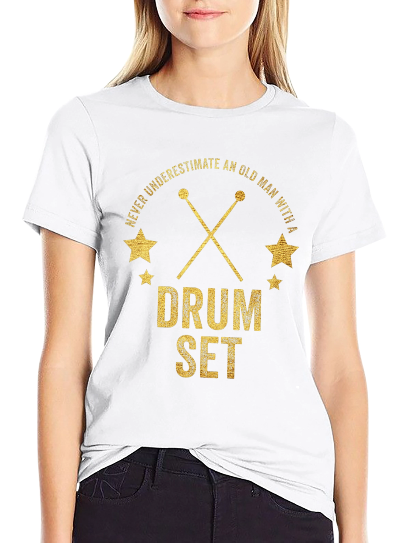 Black Never Underestimate Old Man Drum Set T-Shirt view 9