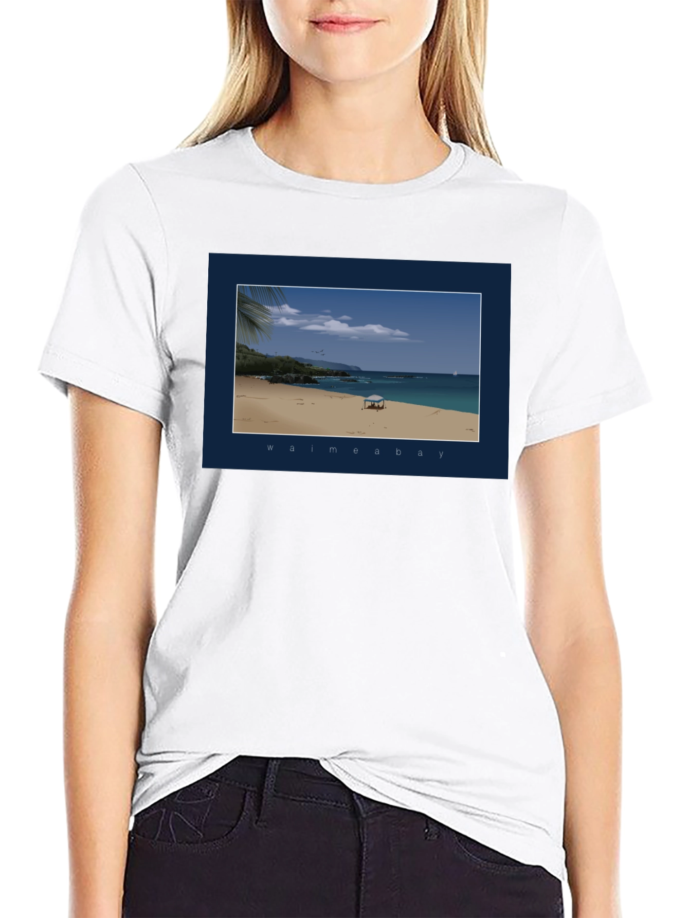 Black Waimea Bay Graphic T-Shirt - Beach Scene Print view 9