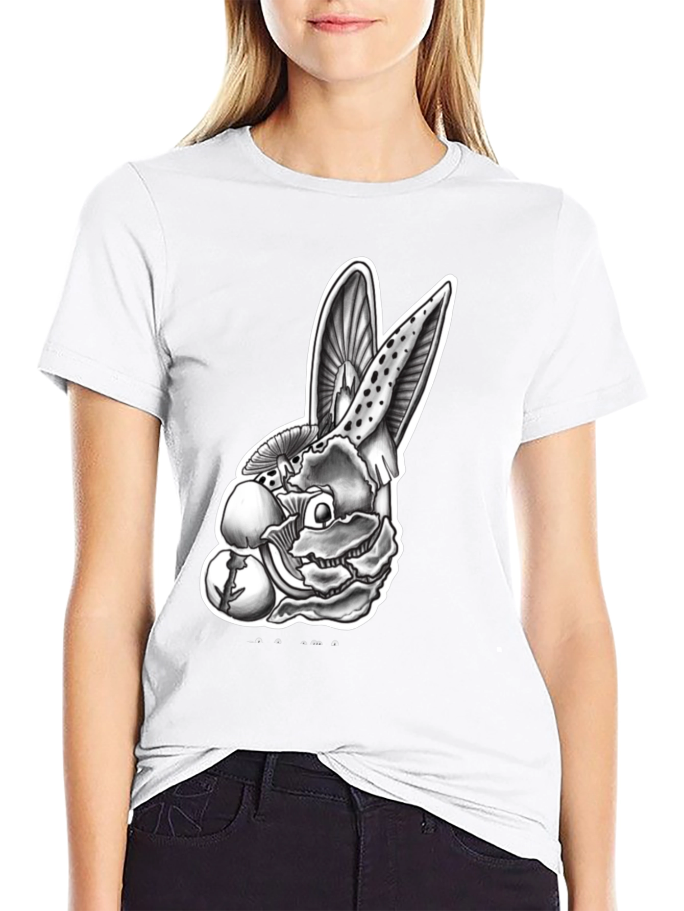 Black Mushroom Rabbit Graphic Tee - Unique Design view 9