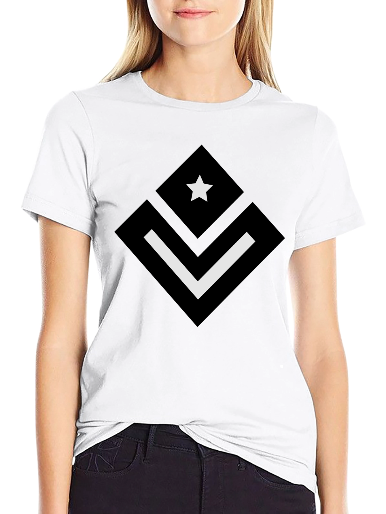 Black Modern Graphic Black T-Shirt - Star & Chevron Design view 9