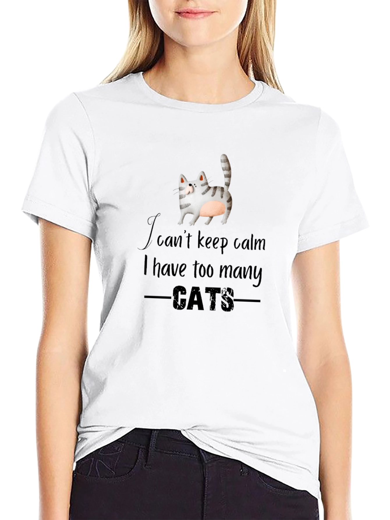 Black I Can't Keep Calm Too Many Cats Black Graphic Tee view 9