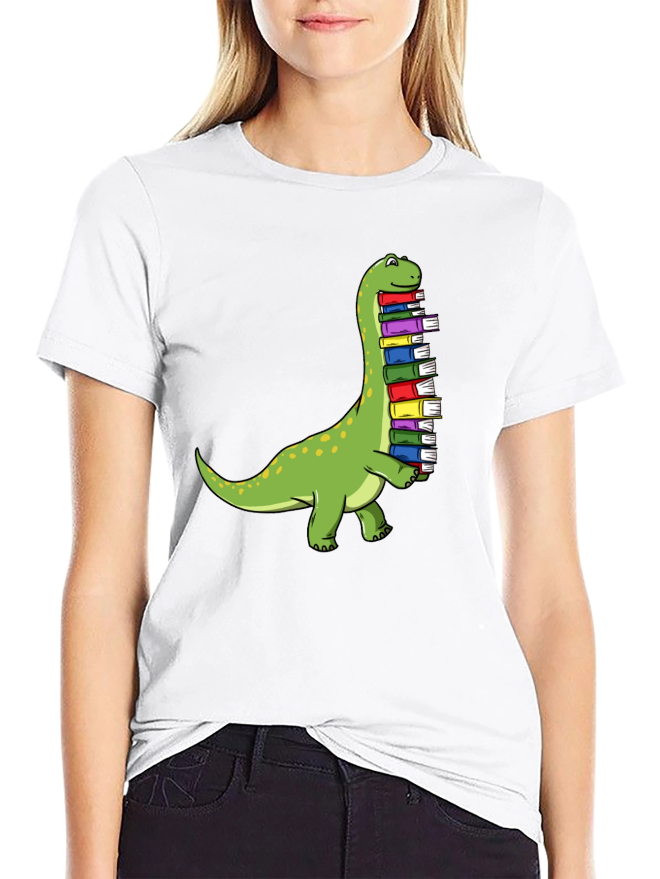 Black Dino Bookworm Tee - Cute Dinosaur Reading T-Shirt view 9