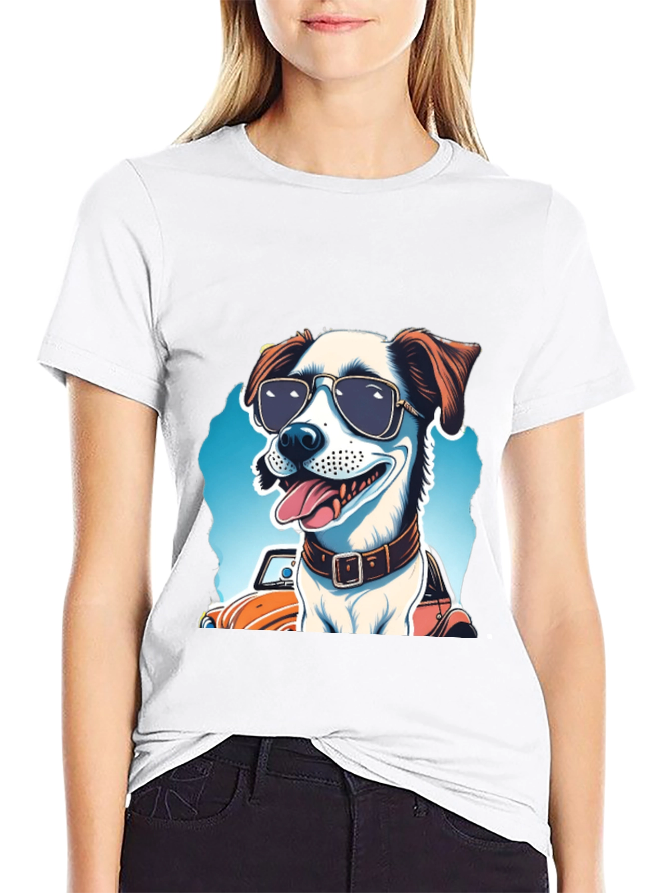 Black Cool Dog Tee: Sunglasses Pup Car Ride view 9
