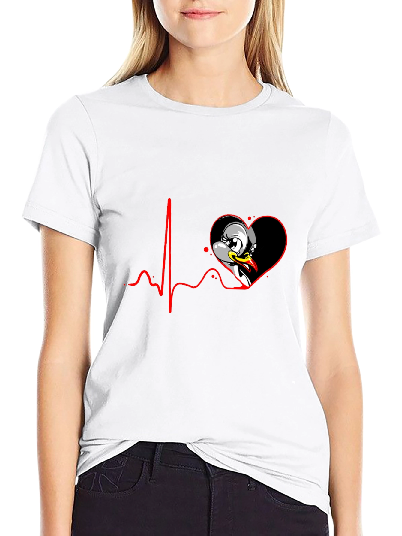 Black Cartoon Heartbeat Duck Tee view 9