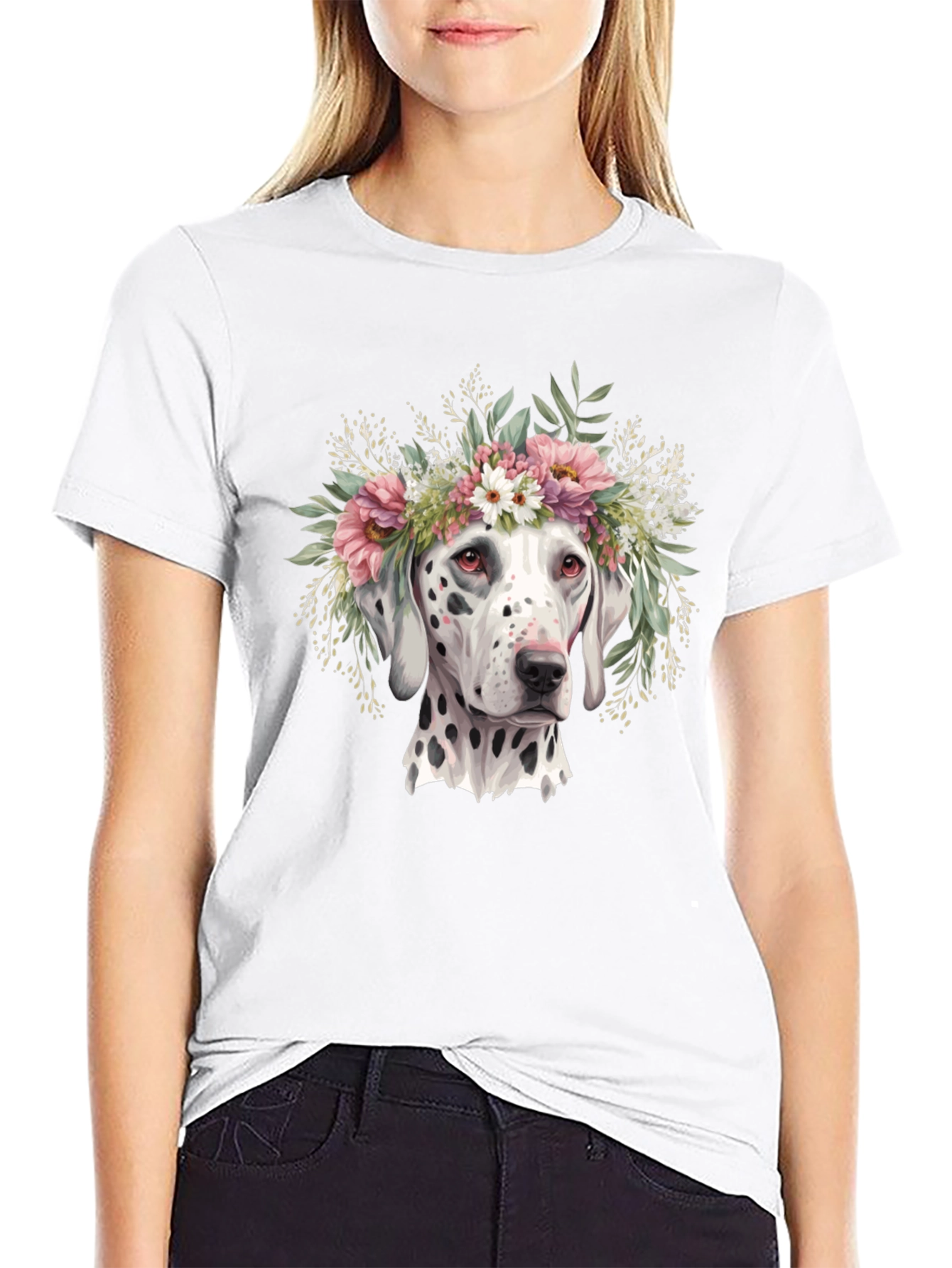 Black Dalmatian Flower Crown T-Shirt view 9