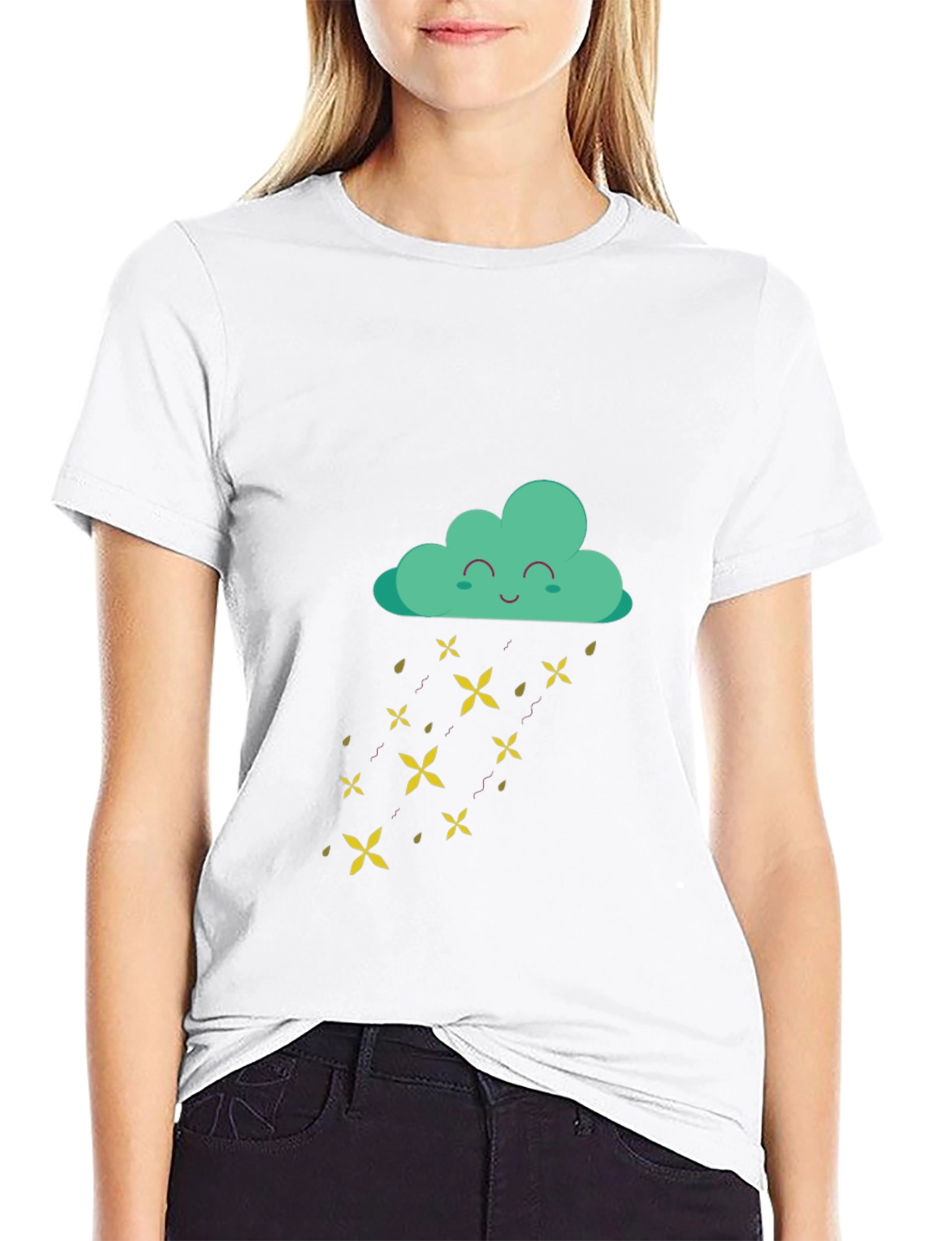 Black Happy Cloud Rain T-Shirt - Fun Graphic Tee view 9