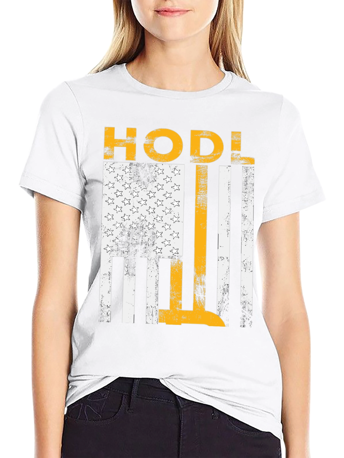 Black HODL American Flag Style Graphic Tee view 9