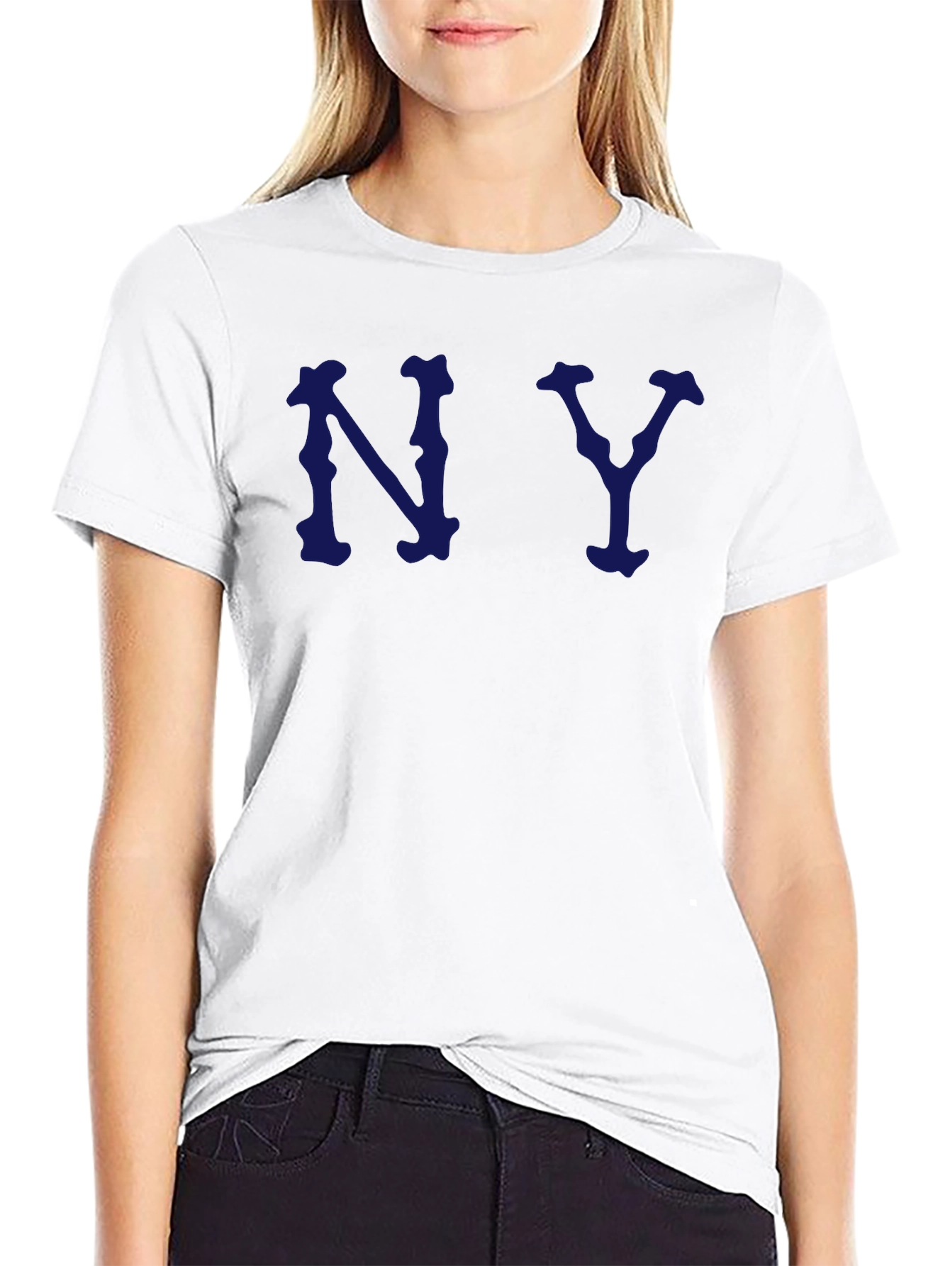 Black NY Letter Graphic Tee - Short Sleeve, Crew Neck, Casual Fit view 9